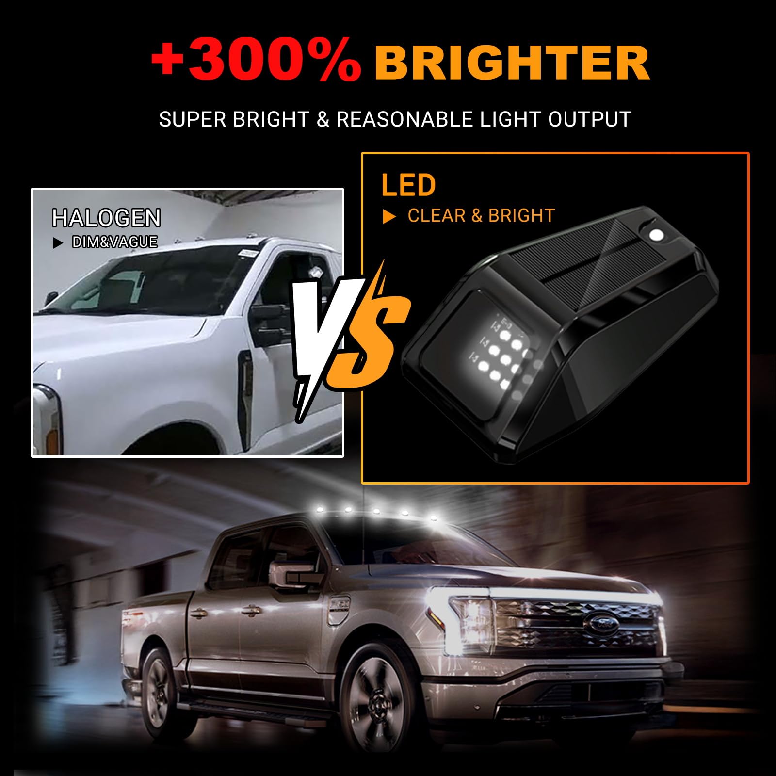 ALDST Solar Wireless Truck Cab Roof Lights, 5PCS Ultra-Bright LED, Motion Vibration Sensor, IP67, White, Model SCL02