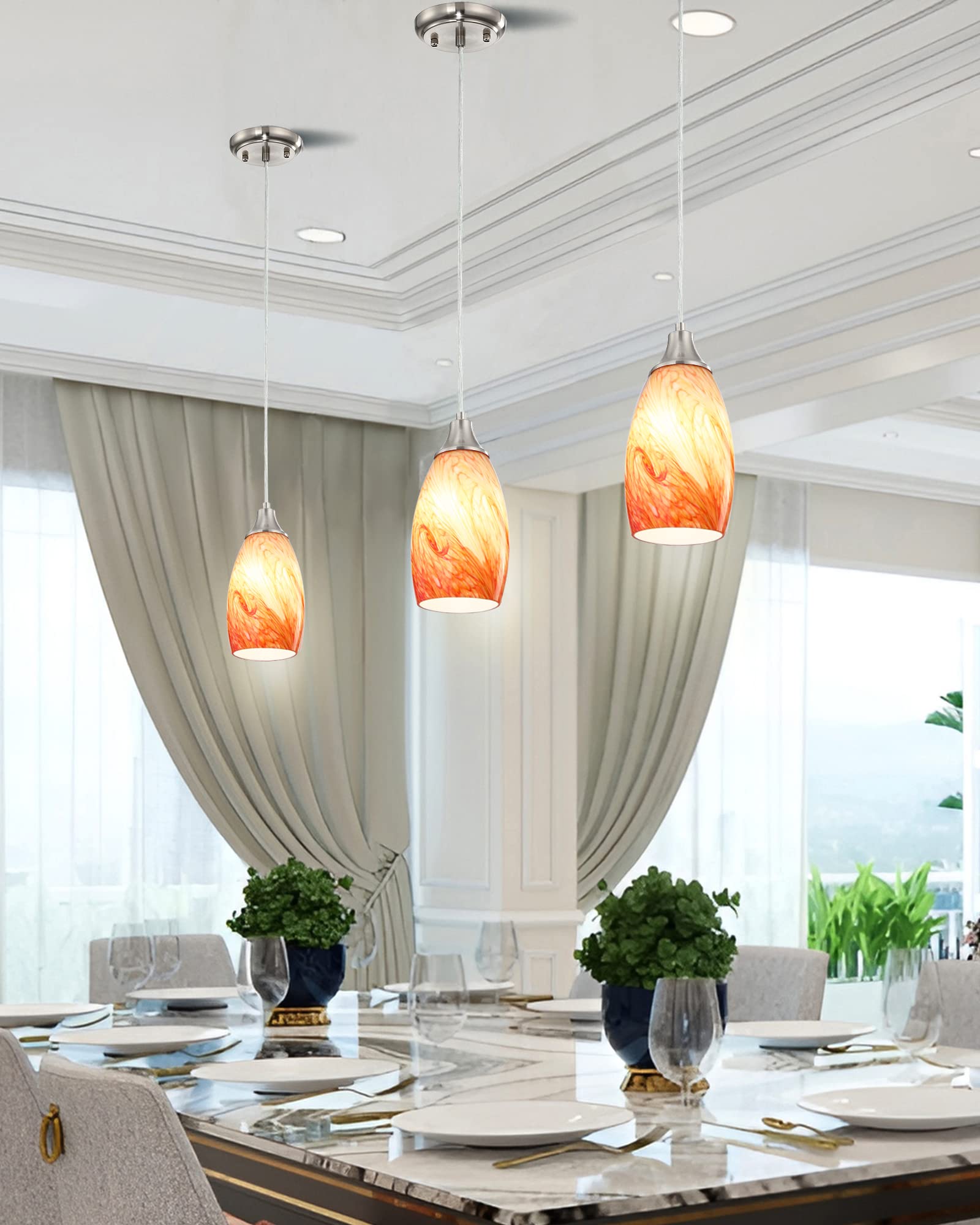 Karyfine Art Glass Mini Pendant Lights Kitchen Island Marble Glass Pendant Light Shade With Brushed Nickel Finish Ceiling Hangin