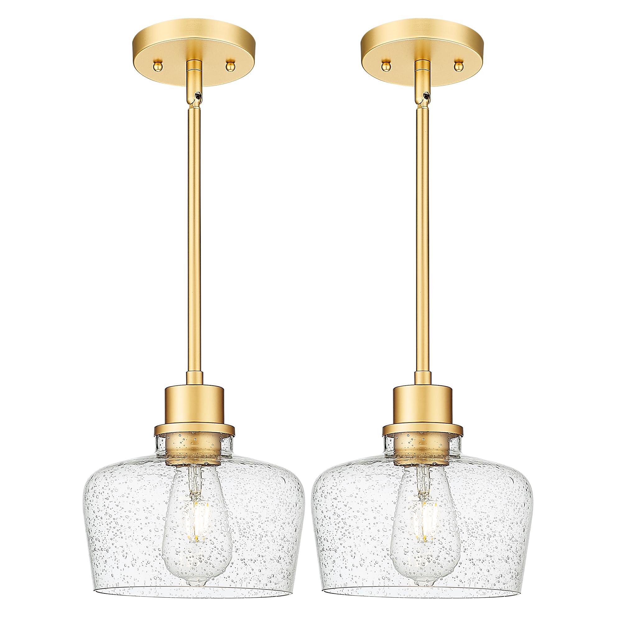 Emak 2 Pack Gold Pendant Light Fixtures, Modern Pendant Lighting With Seeded Glass Shade, 8 Inch Hanging Lights For Kitchen Isla