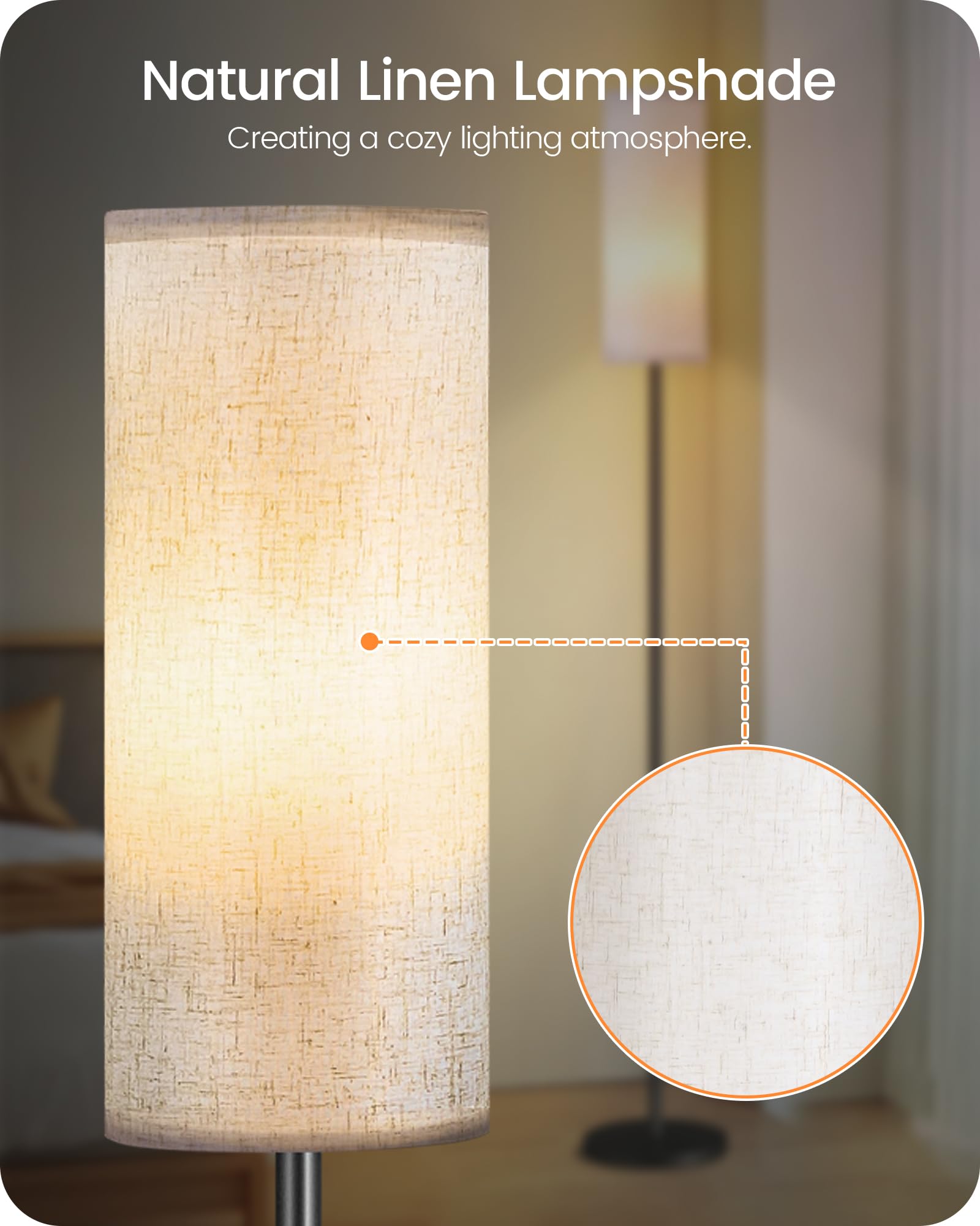 Goebleson Dimmable Floor Lamp With Remote, 66'' Tall Linen Shade, 10W Led For Living Room, Black