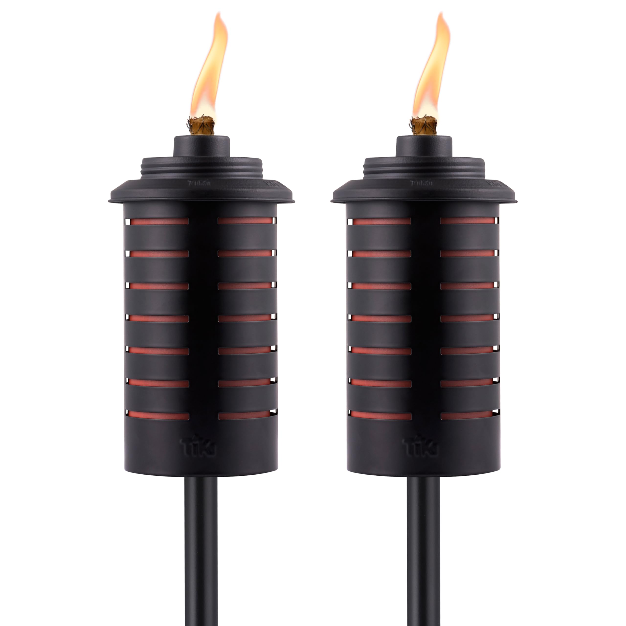 Tiki Metal Black & Orange Easy Install Outdoor Torches, 2-Pack - 65-Inch Decorative Tiki Torches For Patio, Lawn, Backyard & Gar