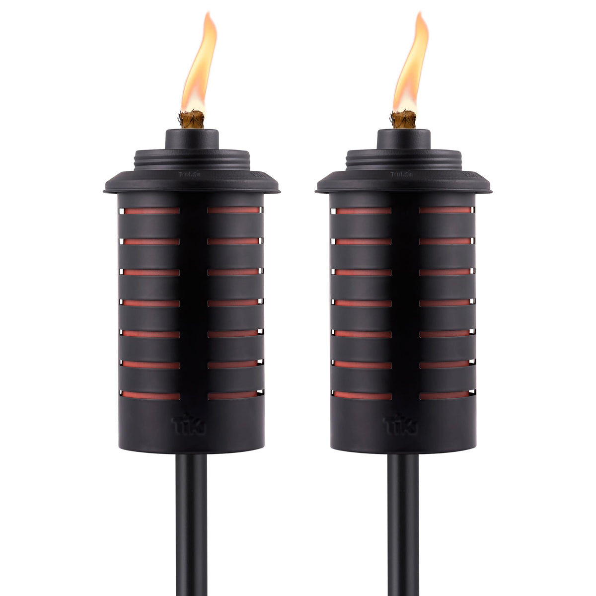 Tiki Metal Black & Orange Easy Install Outdoor Torches, 2-Pack - 65-Inch Decorative Tiki Torches For Patio, Lawn, Backyard & Gar