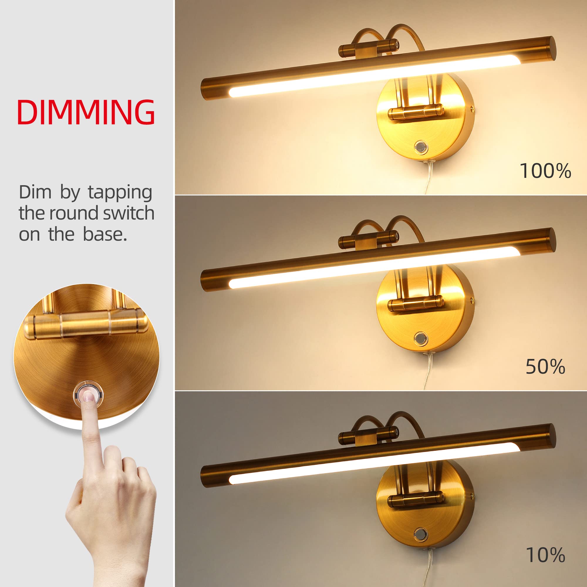 Mantolite Led Dimmable Bathroom Vanity Light Fixture 16Inch Cabinet Picture Wall Lights, Indoor Lightings Wall Sconce With Ajust