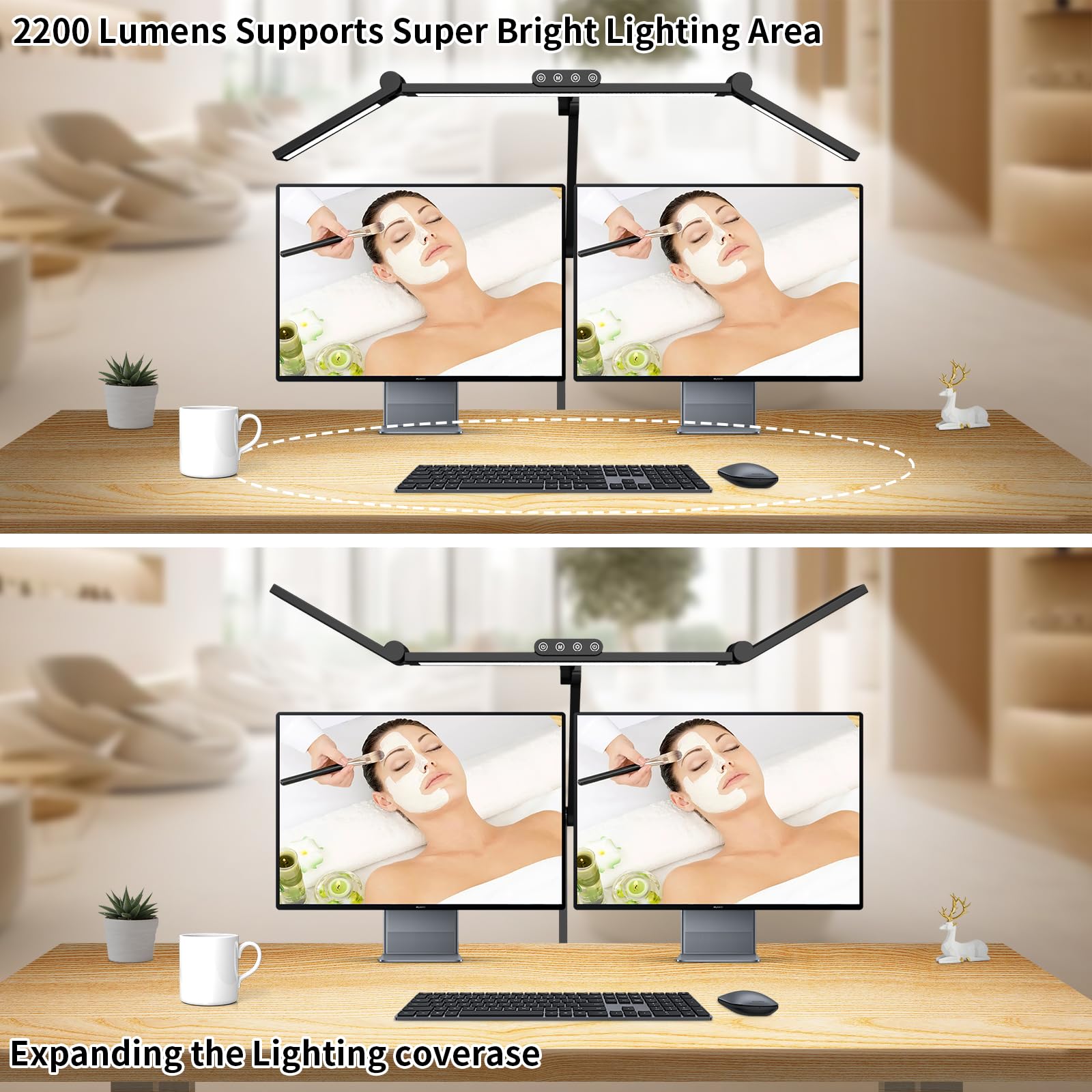 Hitti Lash Light For Eyelash Tech, 2-In-1 Led Floor Light And Clamp, Bright Foldable Half Moon Light, Stepless Dimming 3 Color E