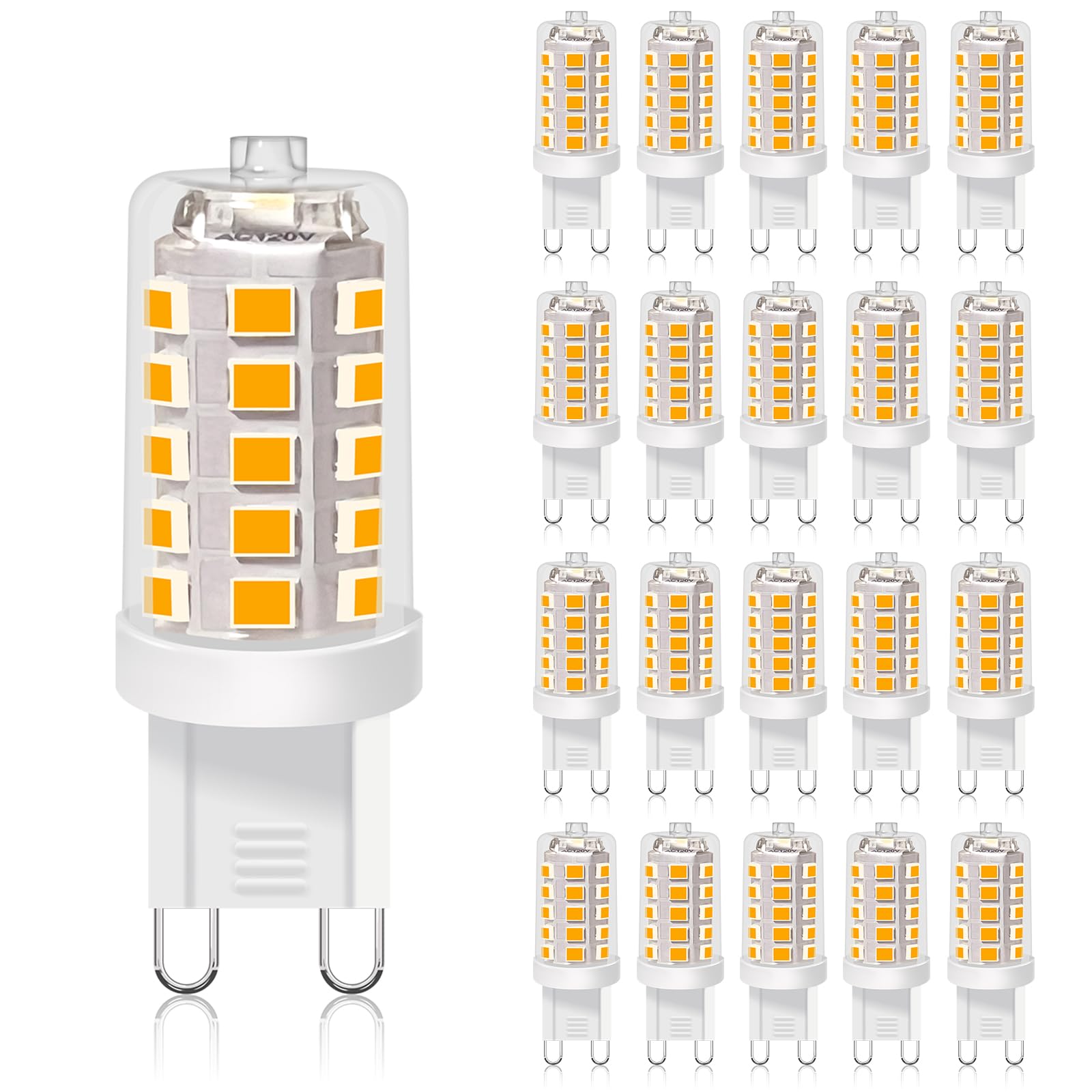 BUBO G9 LED Bulb 2700K Soft White 430 Lumens  3W Equivalent 40W T4 G9 Halogen Replacement  360Beam Angle 120V Non-Dimmable No-Flicker G9 Light Bulbs for Crystal Chandelier Lighting  20 Pack