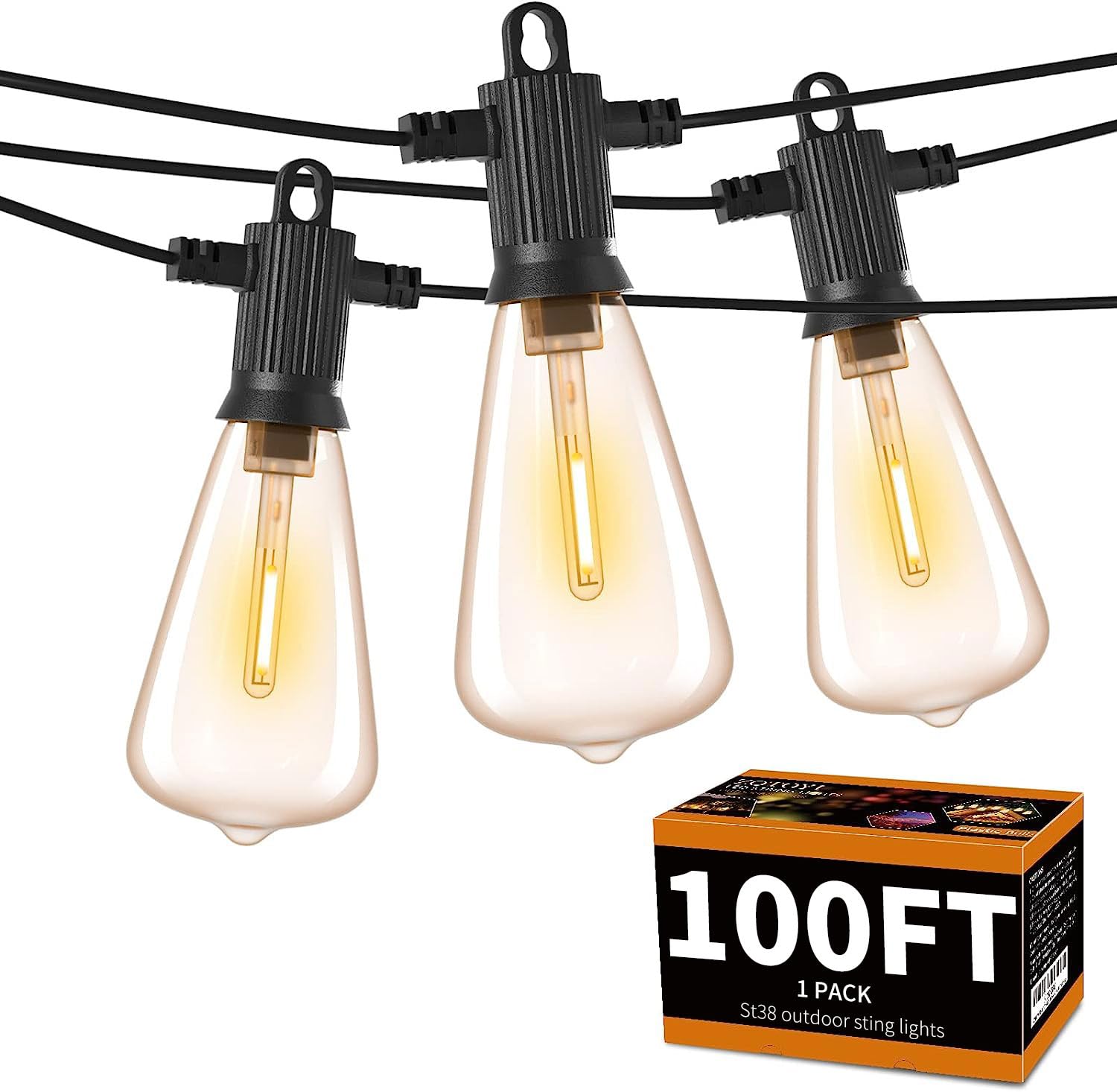 ZOTOYI Outdoor LED String Lights, 100Ft Waterproof IP65, 50+2 Dimmable Shatterproof Bulbs, Black, Vintage Patio Lights