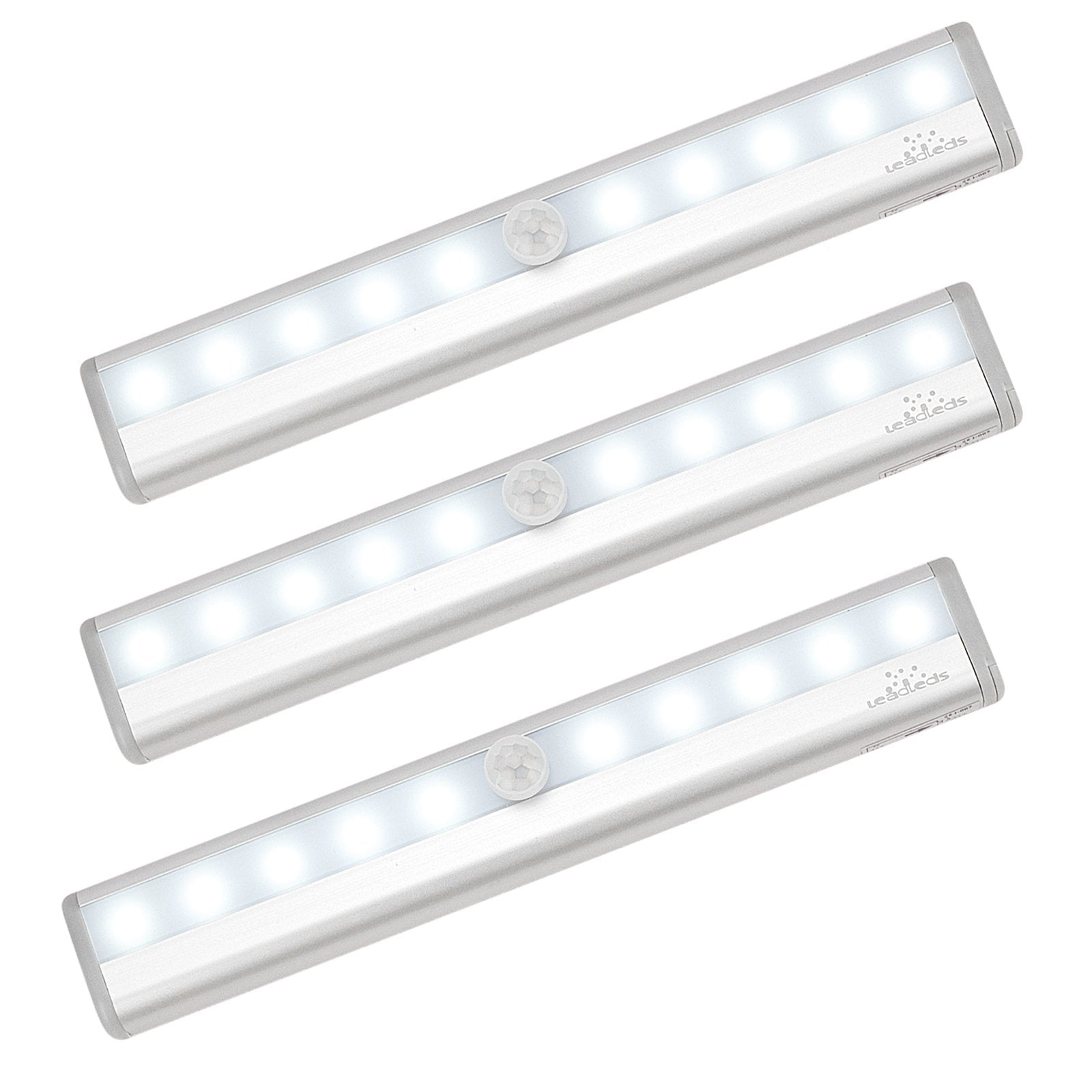 Leadleds 3-Pack Battery Operated 10-Led Motion Sensor Light Bar Stick-On Anywhere Portable Closet Cabinet Led Night Light Wall L