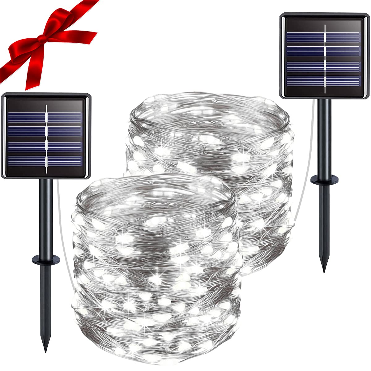 Suddus Solar Fairy Lights Outdoor Waterproof, 2 Pack 33Ft 100 Led Solar Twinkle Lights, 8 Modes White Solar Christmas Lights For