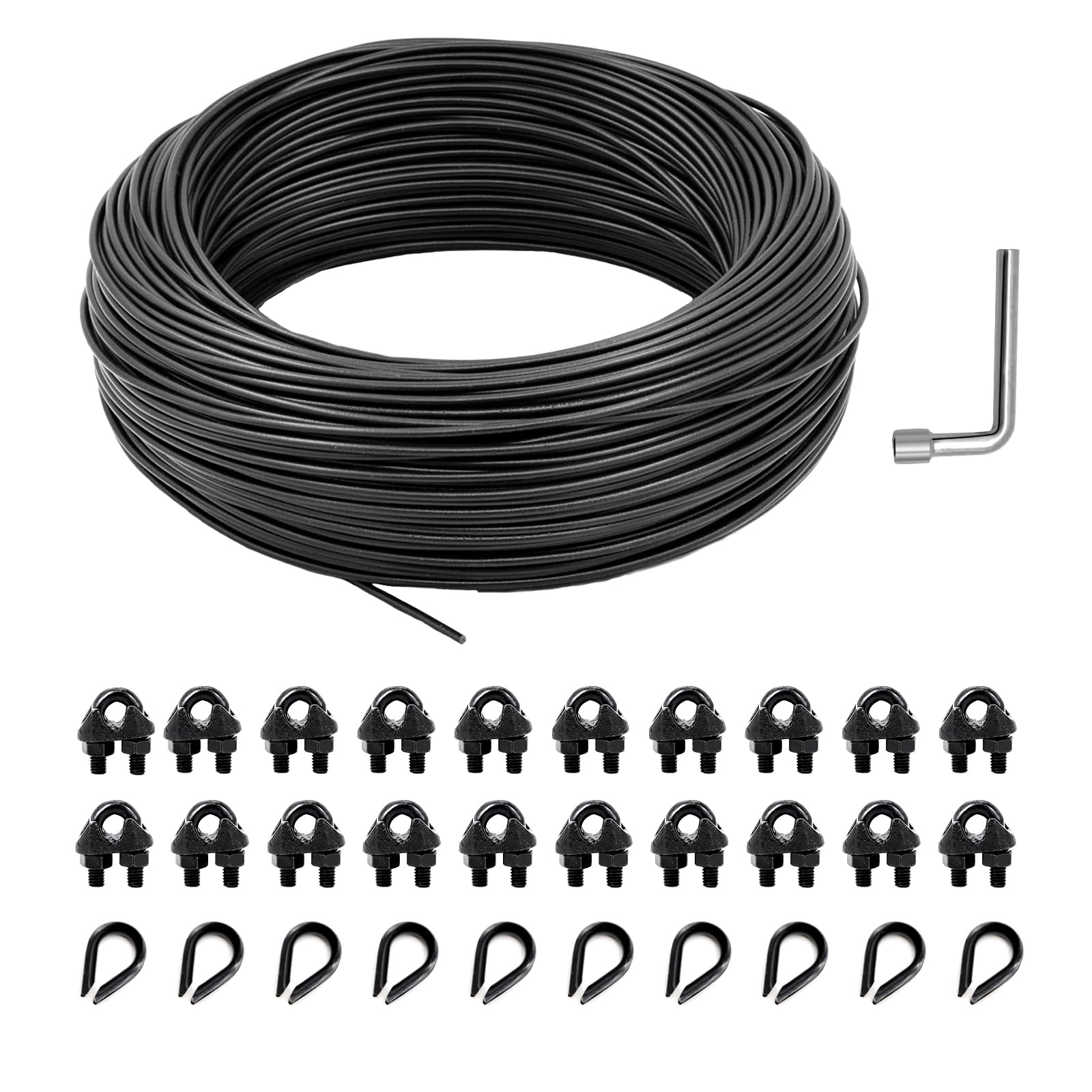 hannger String Light Hanging Kit, 100FT Steel Cable, Black Globe Lights, Model HWRS-30M3MMB-32