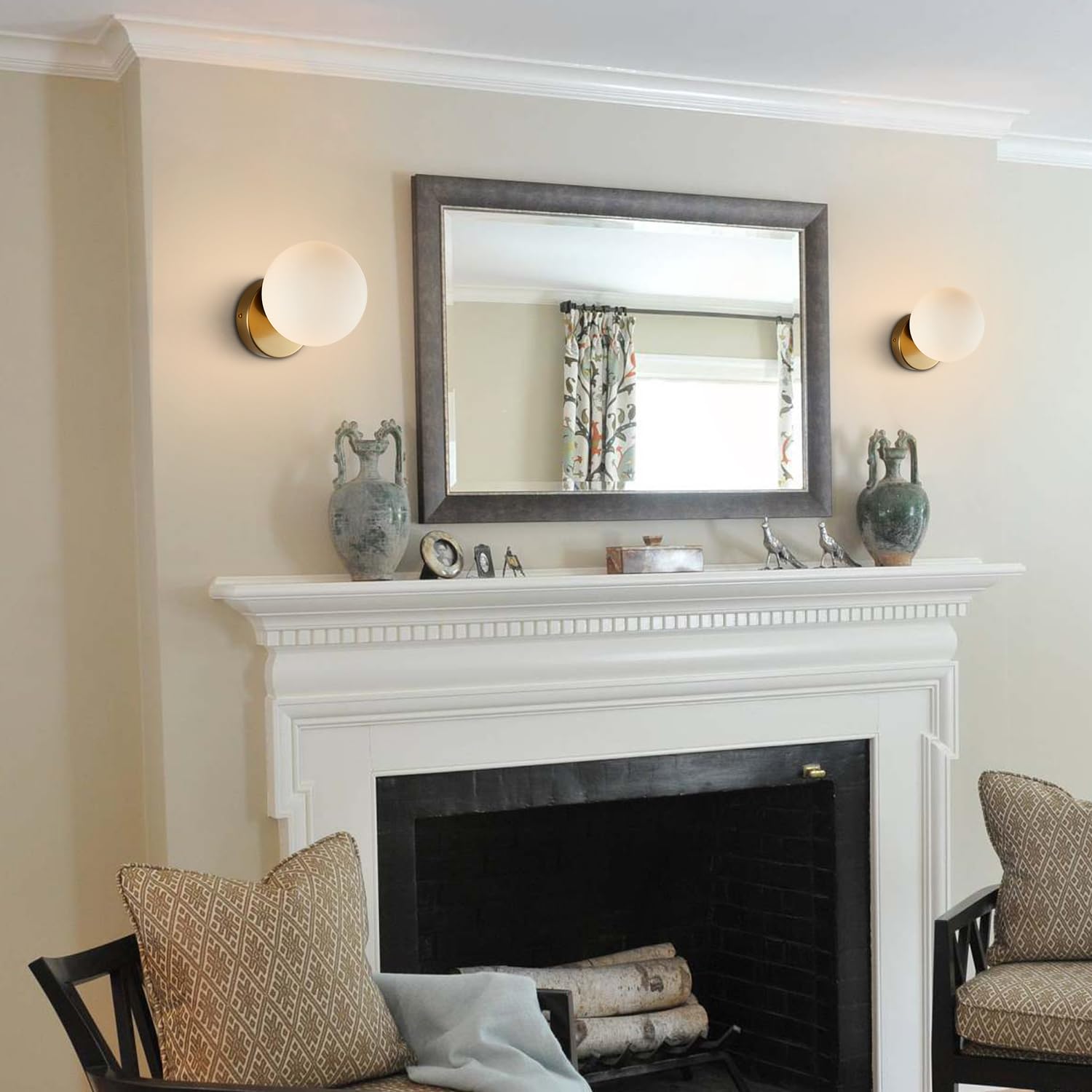 Bokt Mid Century Modern Gold Wall Sconce Lighting Fixture Small Milky Glass Globe Indoor Wall Lamp Brushed Brass Bathroom Wall Mounted Sconce 1-Light Vintage Wall Light (5.9”)