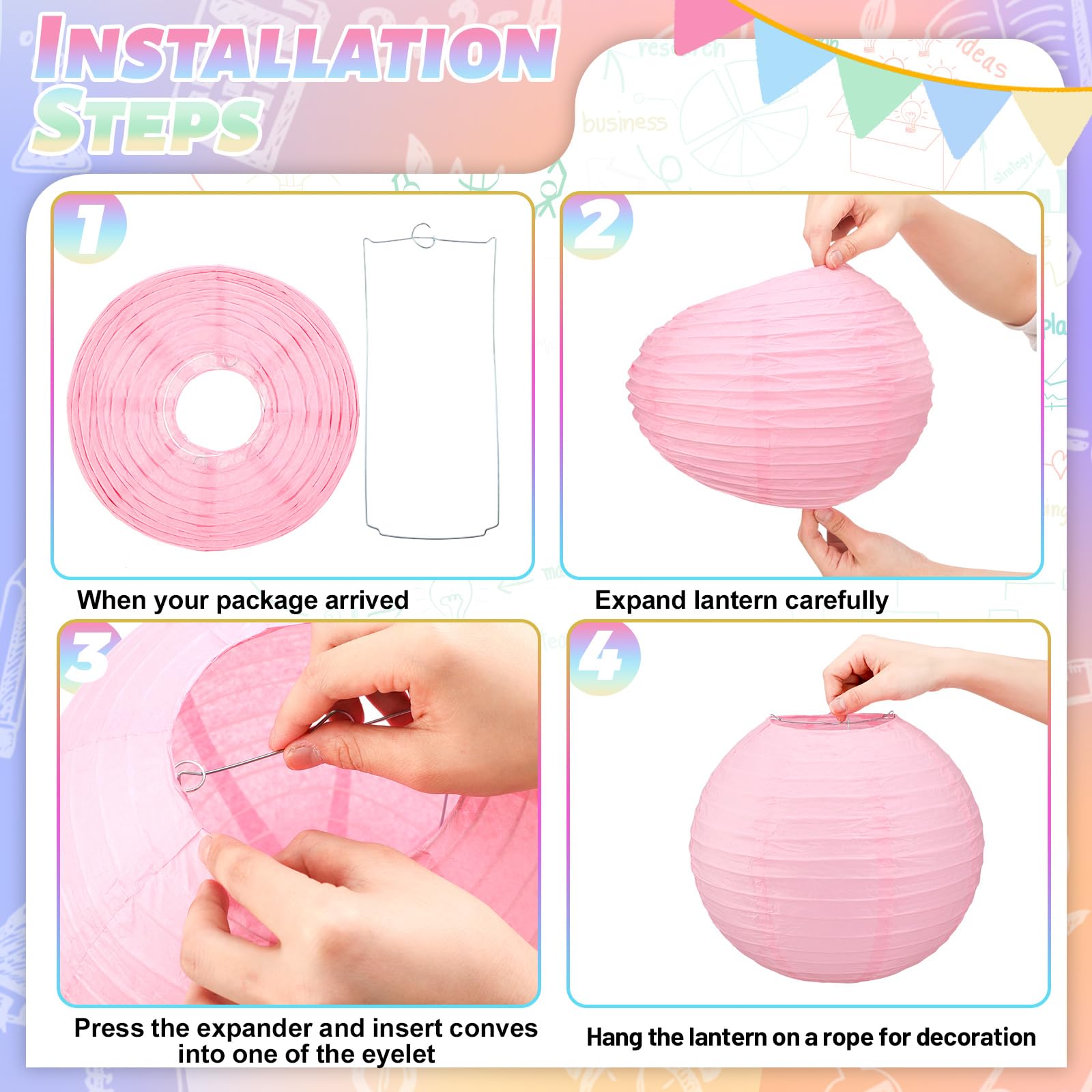 Retisee 12 Pcs 10 Inch Paper Lanterns Pastel Classroom Decor Rainbow Party Decorations Hanging Paper Lanterns For School Wedding Birthday Graduation Party Decorations(Pastel Colors)