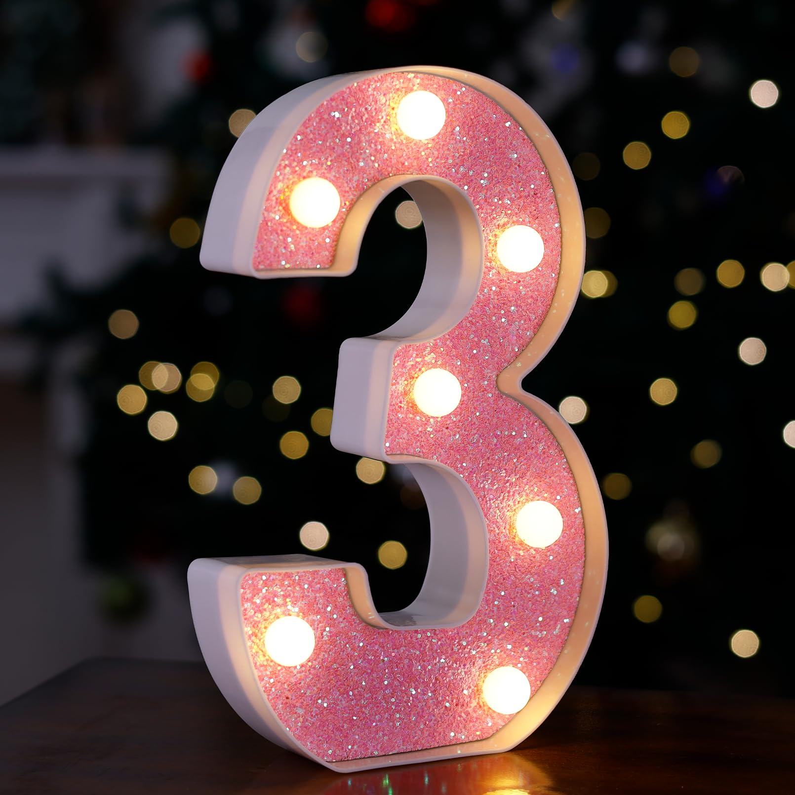TRONSBOO LED Letter Light, Pink Glitter Marquee Sign, Battery Powered, 5.39in x 8.58in x 1.57in, Model Pink-Light-3, Ideal