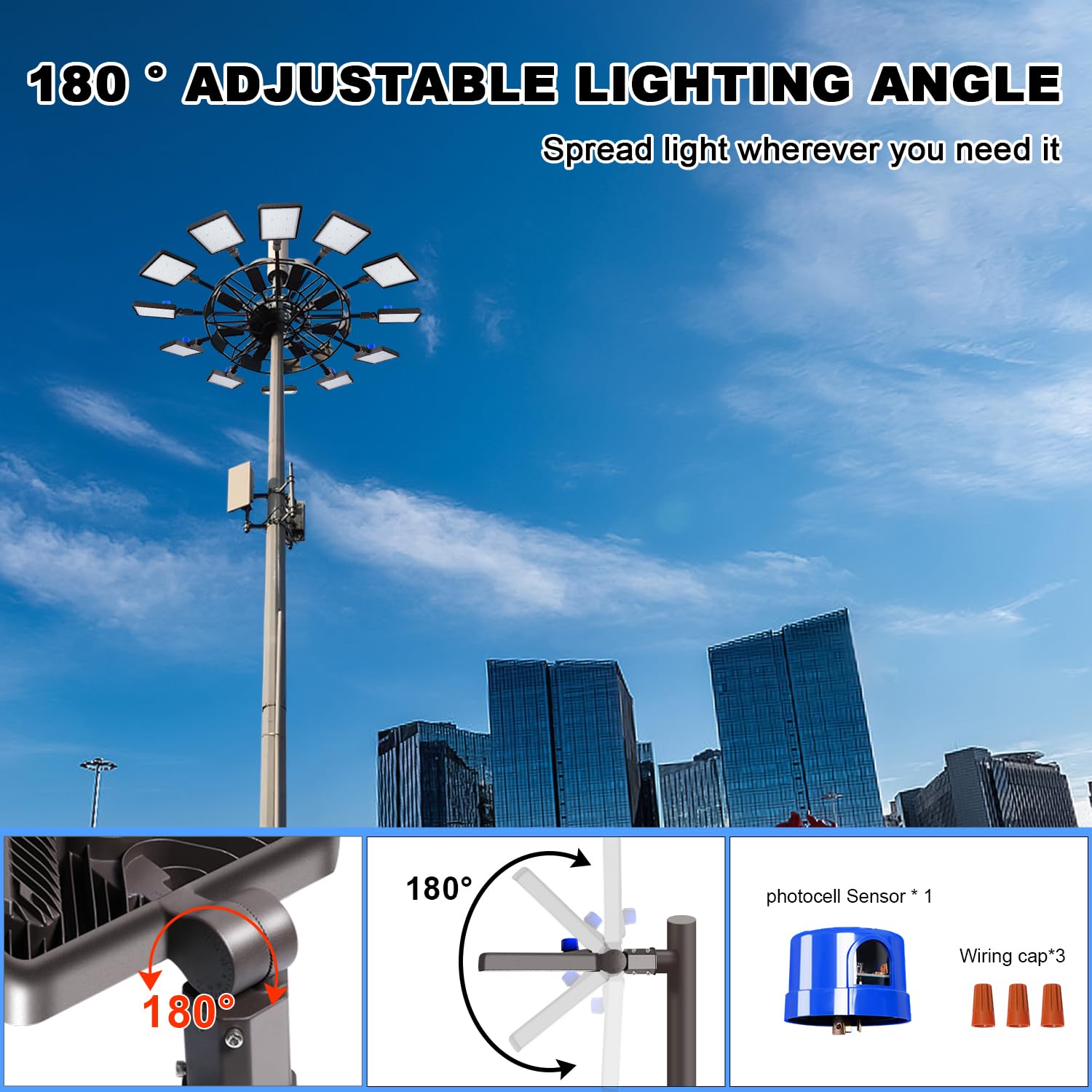 Juyace 480W LED Parking Lot Light - Dusk to Dawn, Waterproof, Brown, Slip Fitter Mount, Model KU1512, Commercial Outdoor Flood Security Lighting