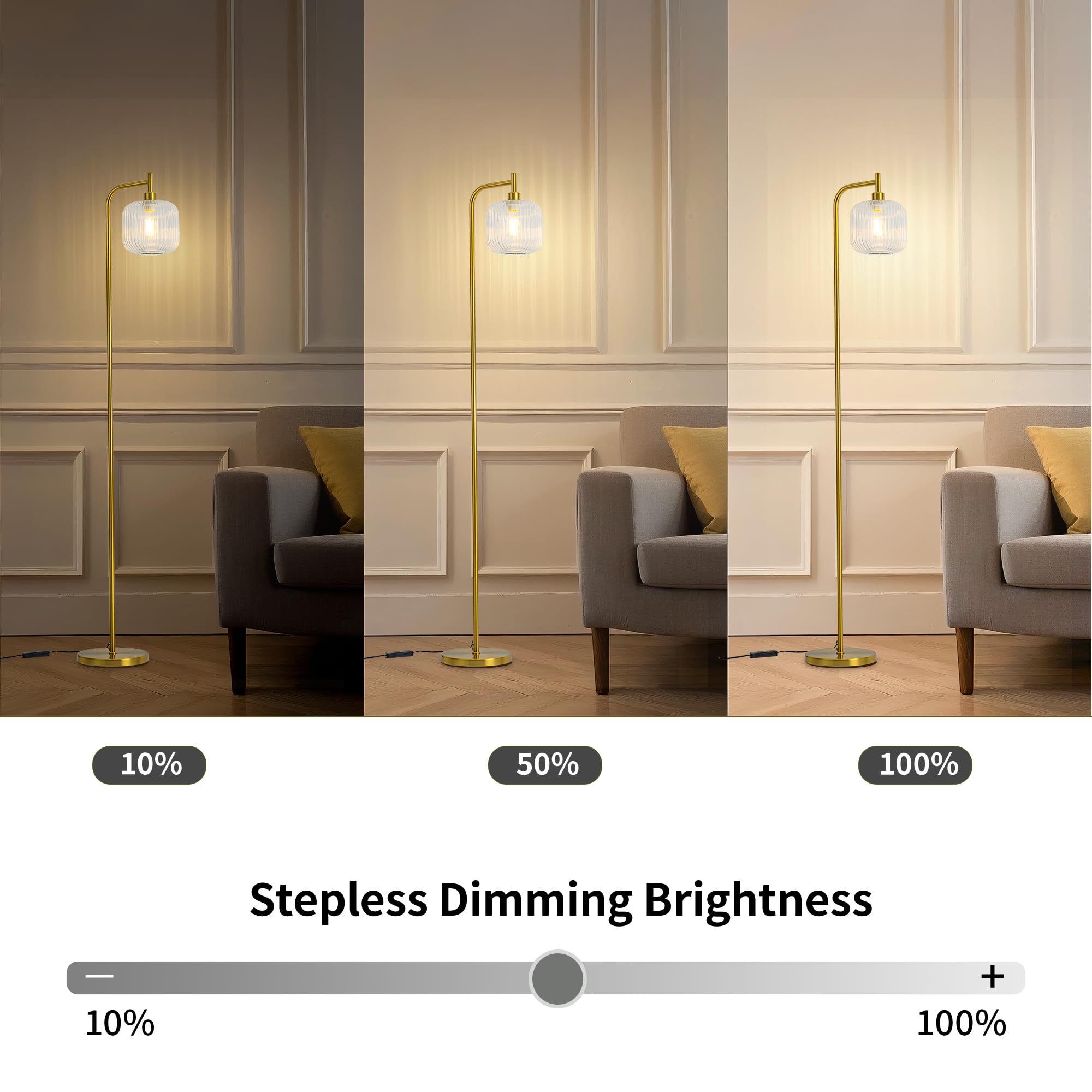 MAYNA Modern Glass Floor Lamp with Remote Control, 67-Inch, Transparent Aluminum, LED Bulb Included for Living Room, Bedroom, Study