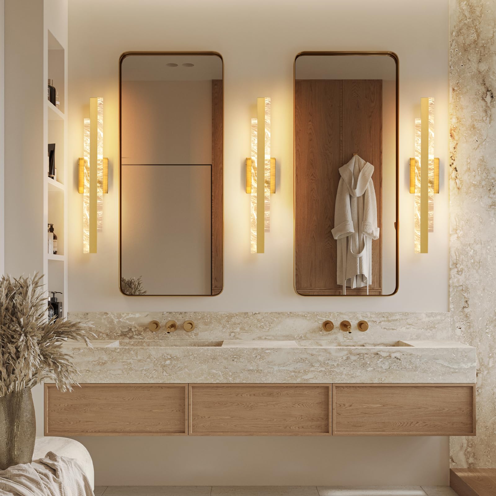 Hahzt Modern Bathroom Vanity Light: Brushed Gold 24 Inch 28W Dimmable Led Bath Bar Light Fixtures Over Mirror - Wall Sconce Picture Lights For Paintings Cabinets Bedroom 3000K