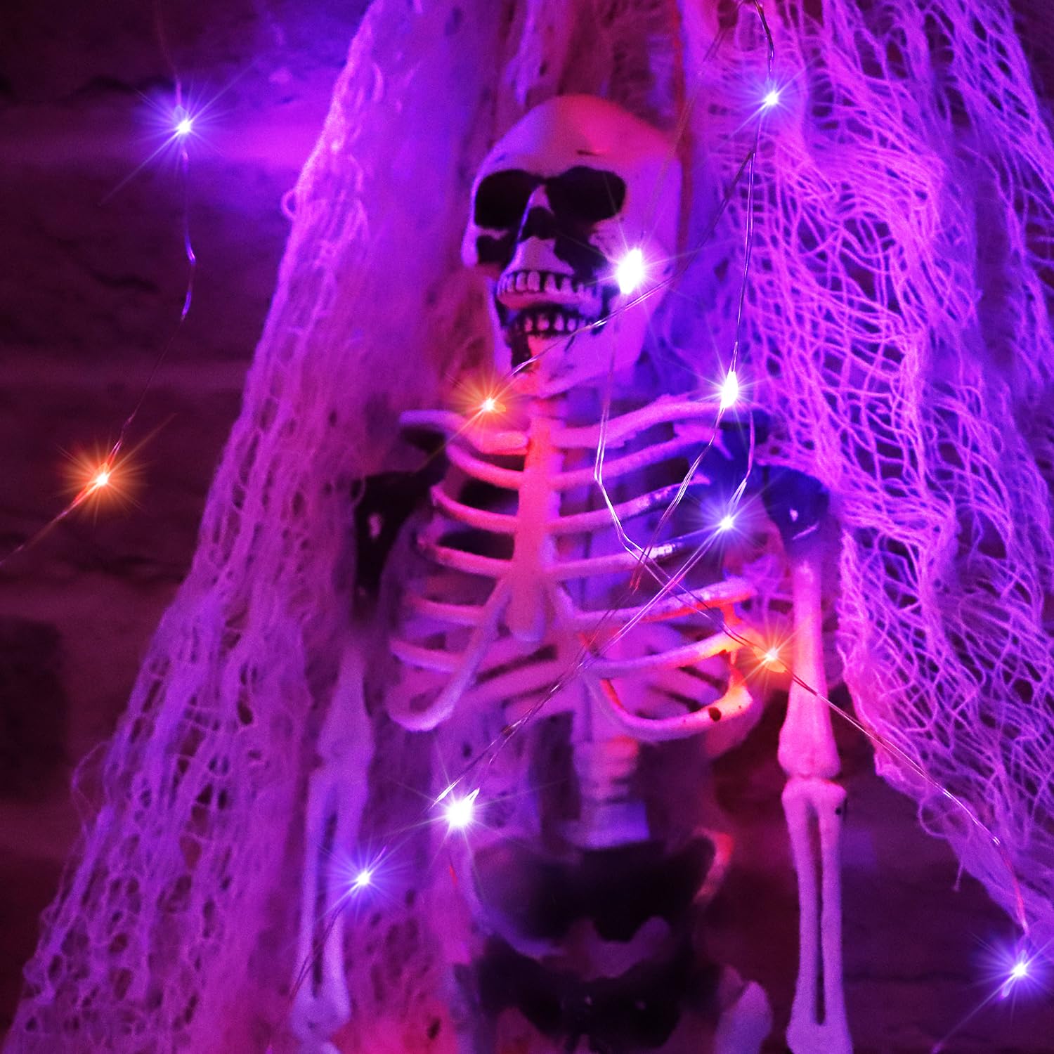 Curyidy Halloween Fairy Lights, 100LED Battery Operated, Remote Control, Purple White Orange, 2 Pack