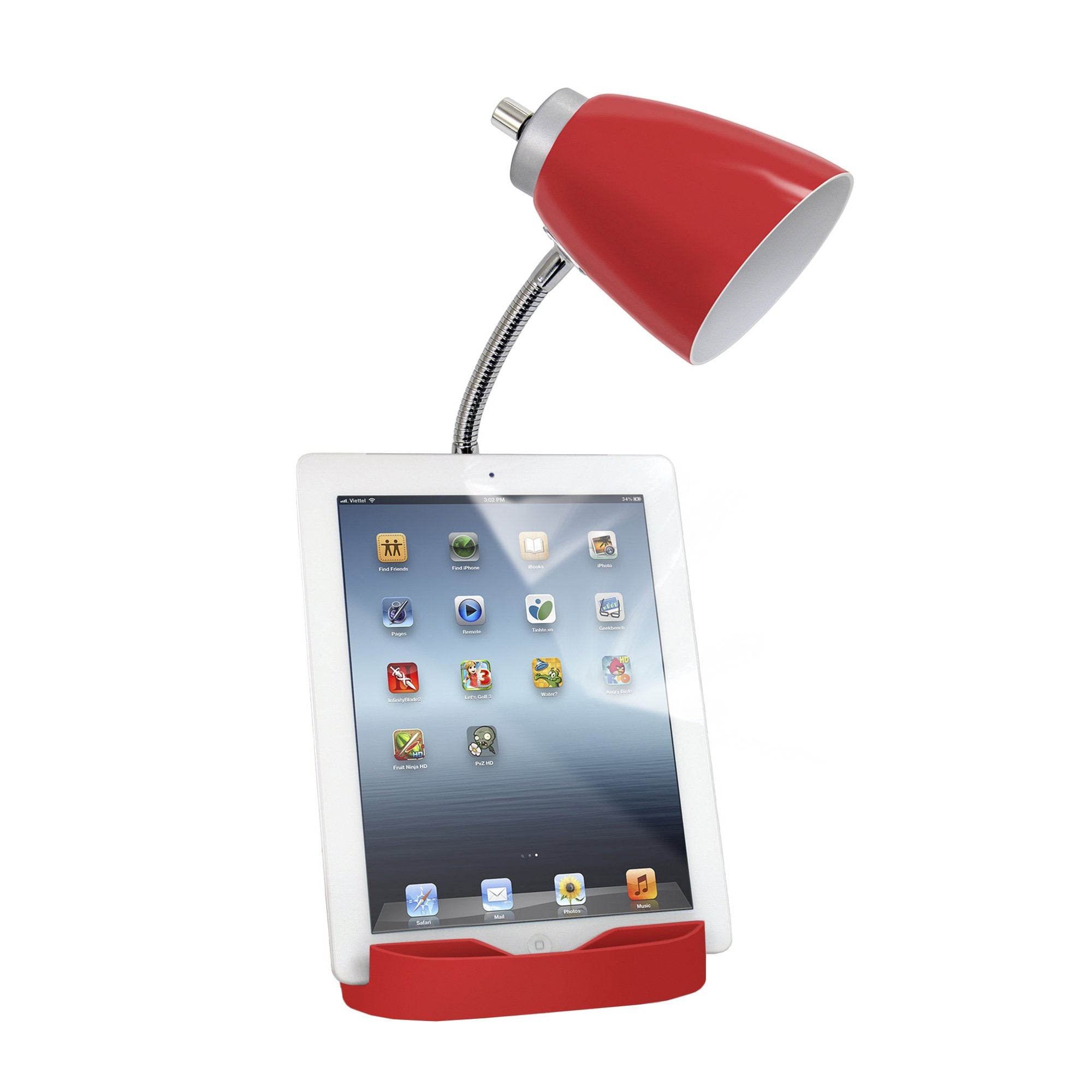 Simple Designs Ld1056-Red Gooseneck Organizer Desk Lamp With Ipad/Tablet Stand Or Book Holder And Usb Port, Red