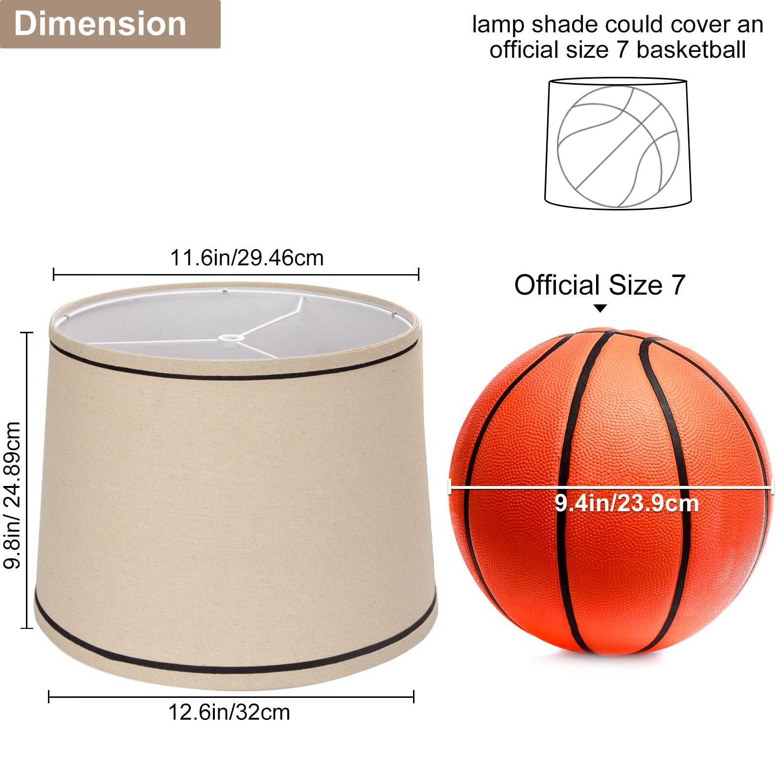 Seaside Village Drum Lampshades Set of 2, Beige Linen, 11.6in Top x 12.6in Bottom x 9.8in High, Spider Fitter, Model