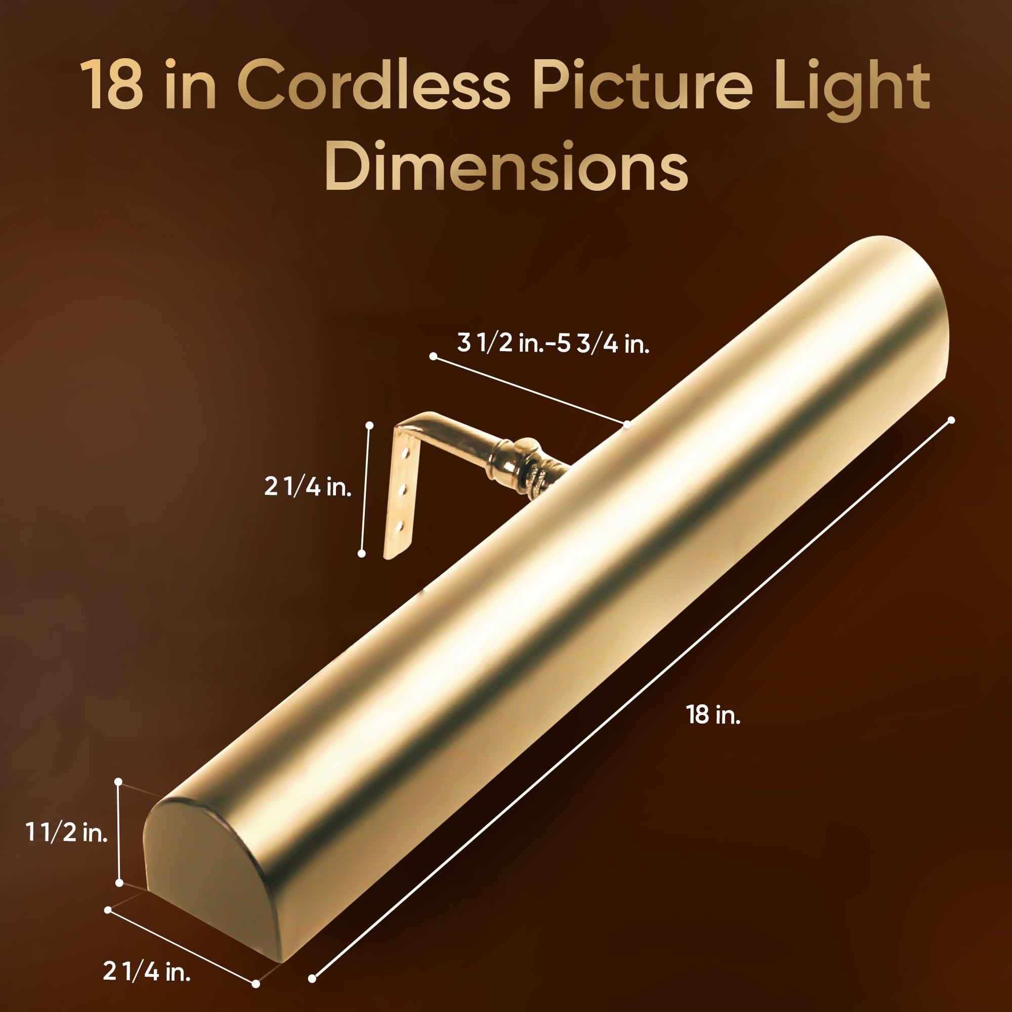 Concept Lighting Dimmable Battery Operated Picture Light, 18 inch, Polished Brass, Model 301L, Wireless with Remote Control