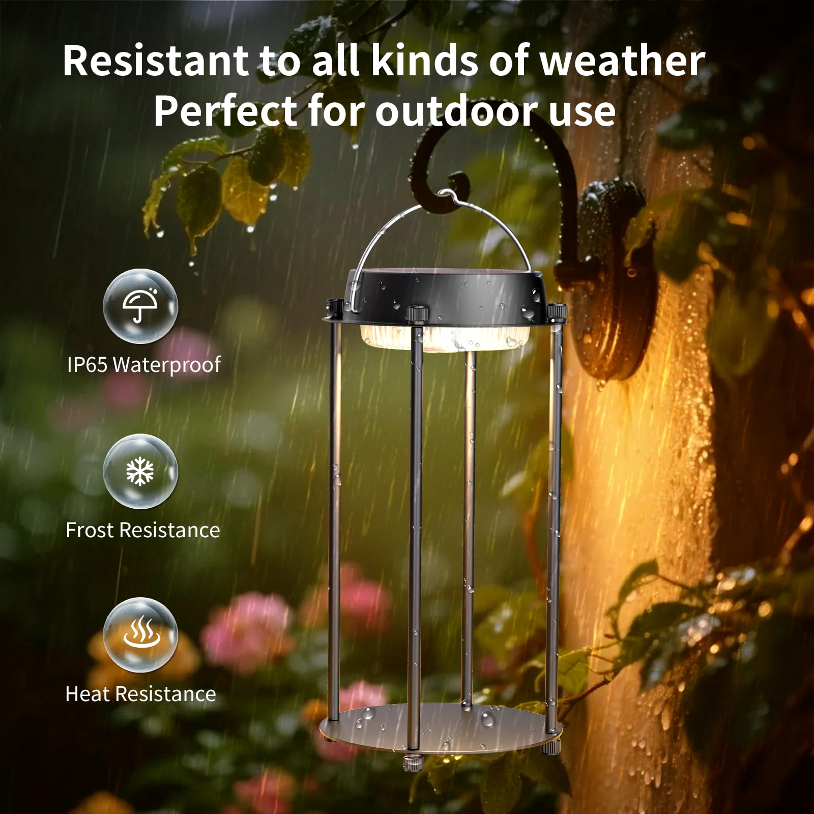Bsgifts Solar Lantern, LED Hanging Light, 3 Color Modes, Waterproof, Black, Model CL-TD07A