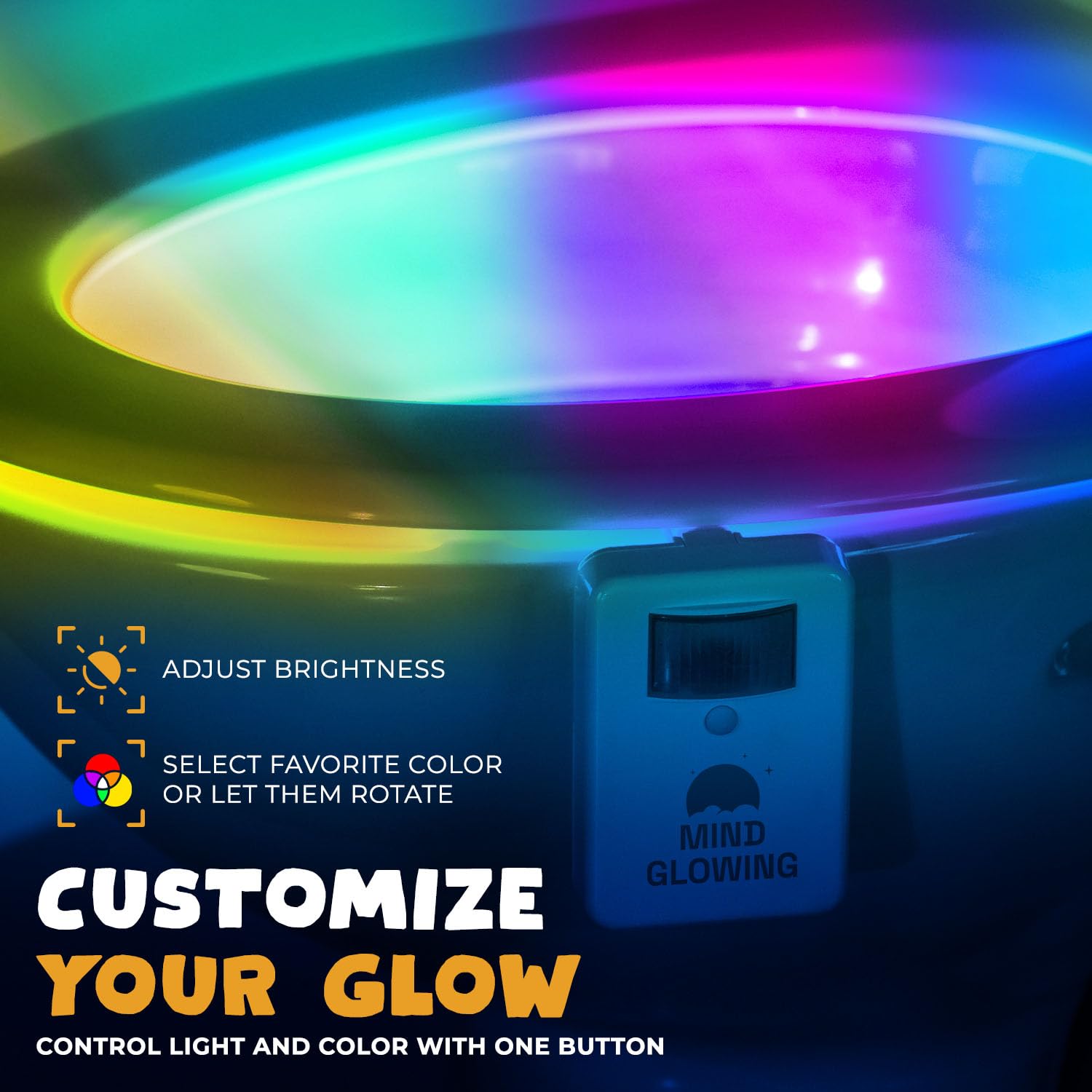 Mind-Glowing Toilet Light - Motion Sensor, Color Changing LED, 2 Pack, Plastic, Multicolor, Model MGTL-01-2px