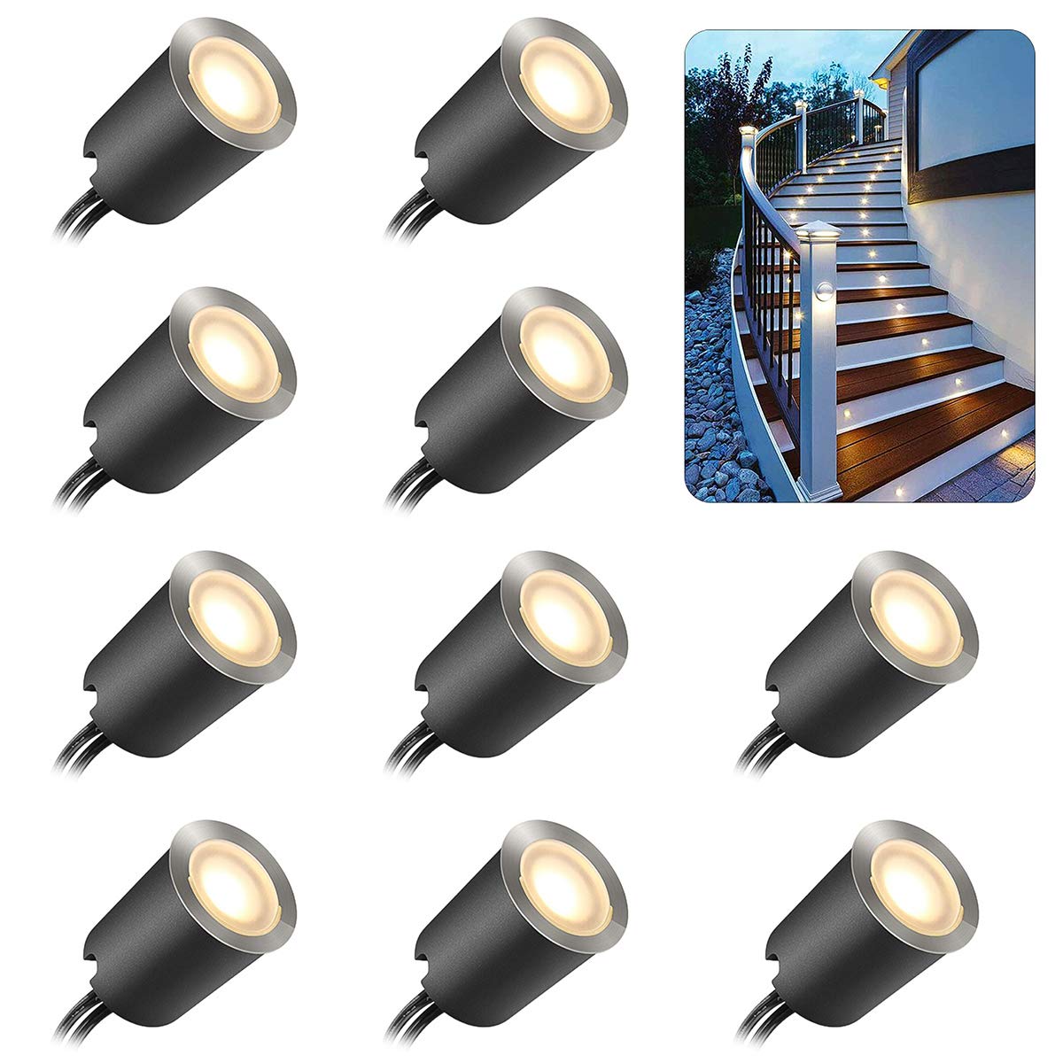 SMY Lighting 10 Pack Recessed LED Deck Light Kits with Protecting Shell, 32mm, Warm White, IP67 Waterproof, 12V Low Voltage, for