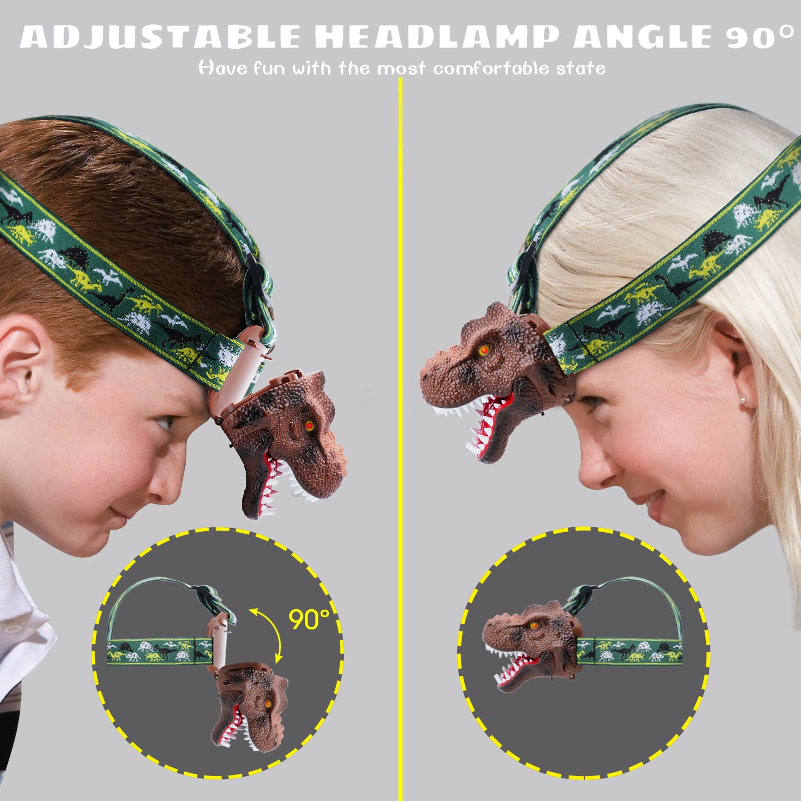 Dysaim Kids Headlamp,Dinosaur Headlamp For Kid Led Head Lamp Camping Gear Flashlight,Hiking Accessories Headlight,Ideal Gift Toy