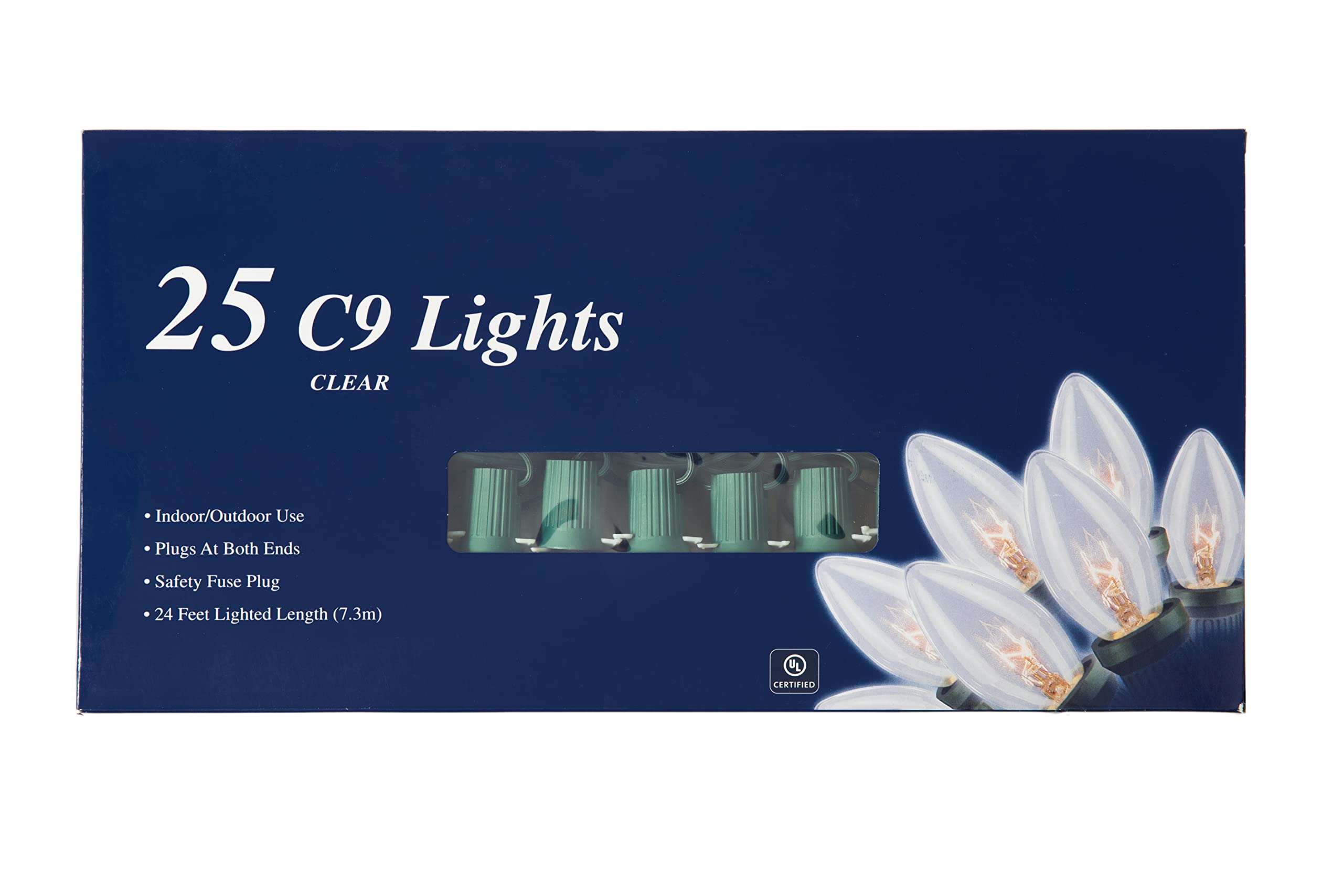Creative Hobbies Christmas Light String - 25 Ft C9 Incandescent Bulbs - Indoor/Outdoor - Multicolor