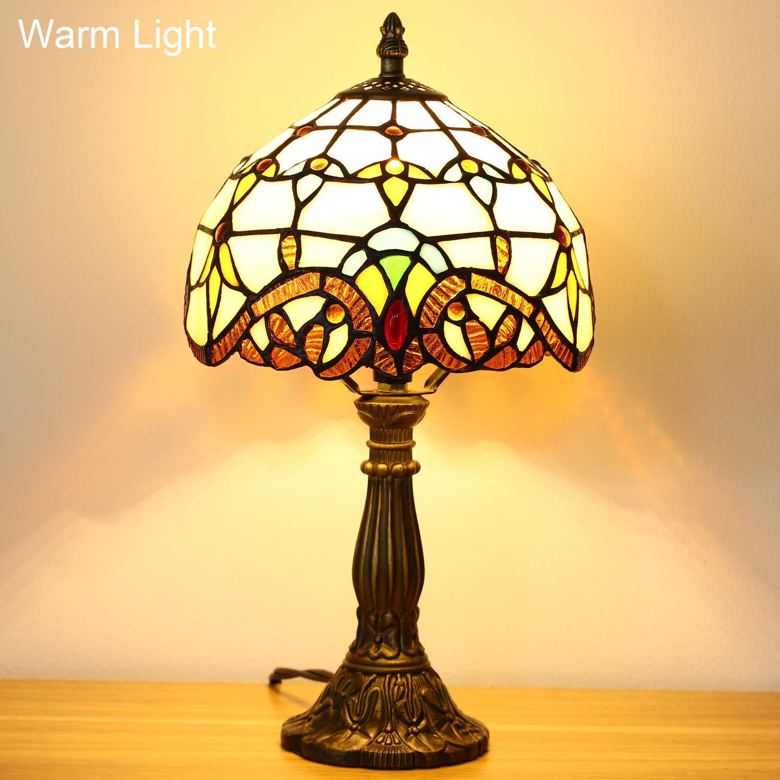 tuomoxte Tiffany Style Table Lamp - Baroque Stained Glass, 8 Inch Small Antique, Yellow, Includes LED Bulb, Model XK015