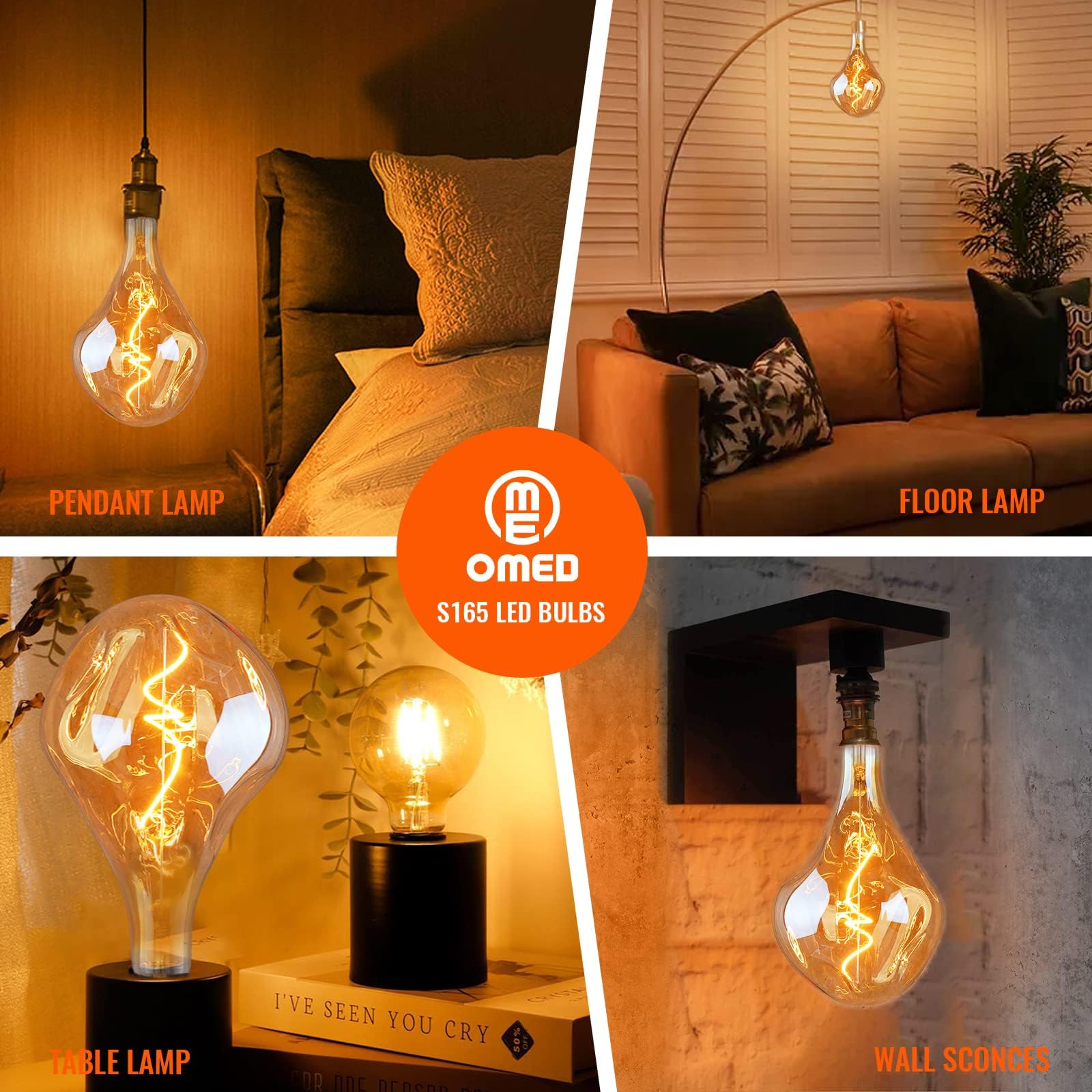 Omed S165 Irregular Unique Large Oversized Vintage Led Edison Light Bulb, E26 2200K Warm White Dimmable Extra Large Bulb, 5Watt
