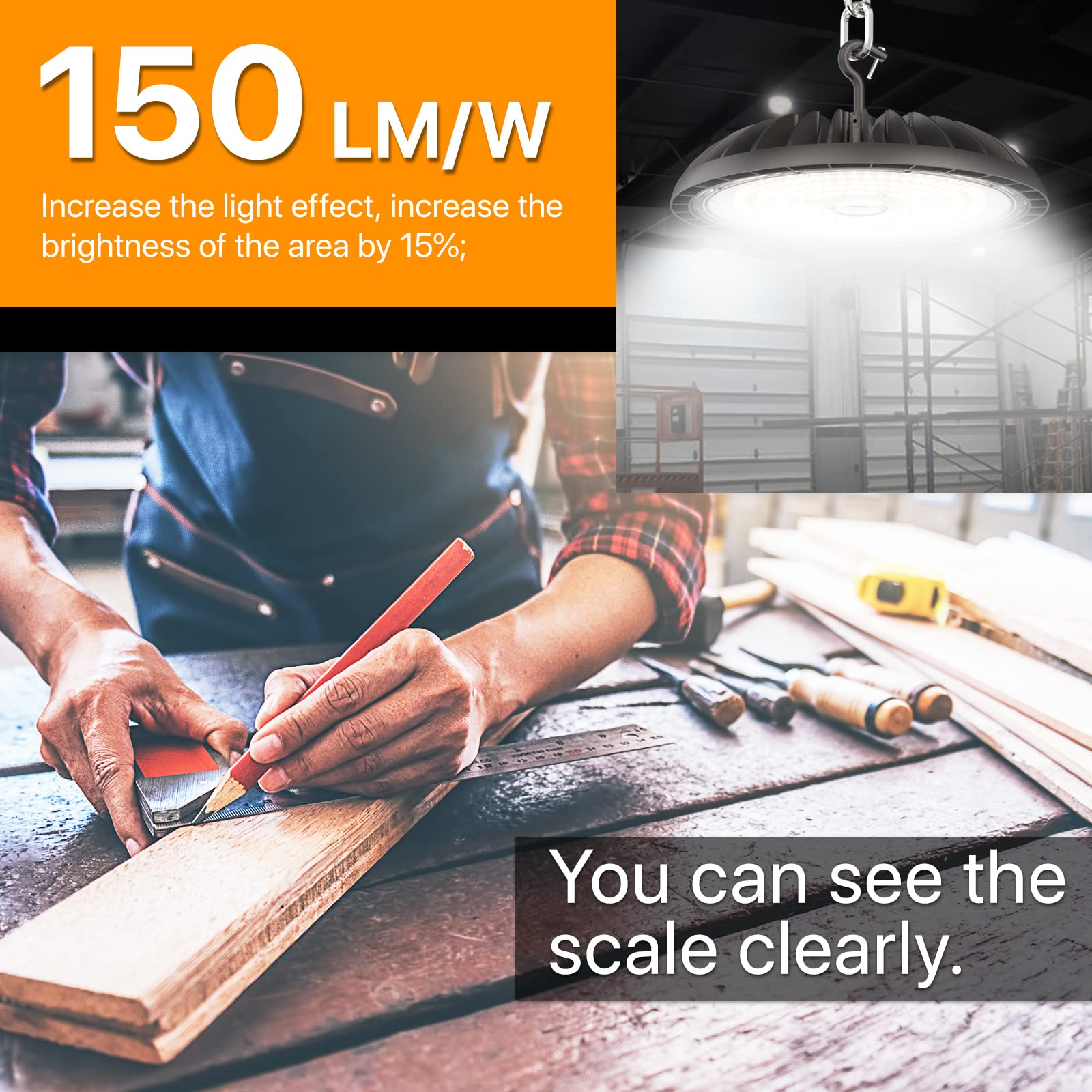 Demilare 2 Pack Led High Bay Light 150W, 5000K 22500 Lm High Bay Led Shop Lights, Ip65 Waterproof Ufo High Bay Light 120-277V, Commercail Lighting For Warehouse, Workshop, Garage, Barn