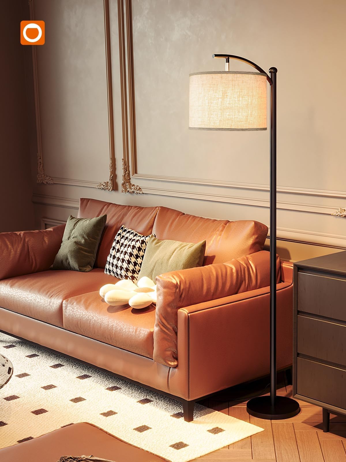 addlon Floor Lamp - 64" Linen Shade, 3 Color Temperatures, Black & Beige, Model gjynf-832, Includes 9W LED Bulb
