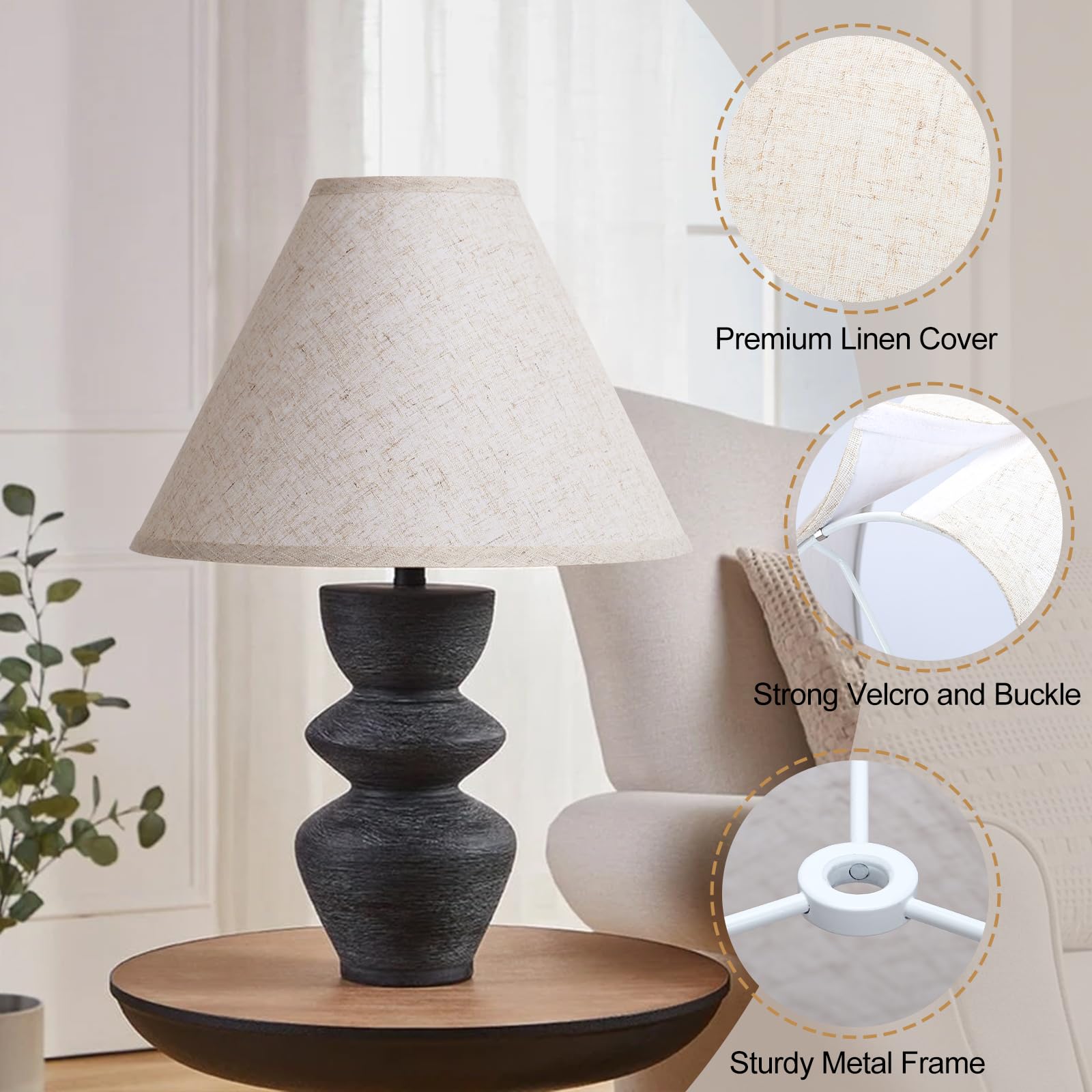 Seaside Village Empire Lamp Shades Set of 2, Beige, 6" Top x 16" Bottom x 10.8" High, Natural Linen, Easy Assembly, Model EMP-2P