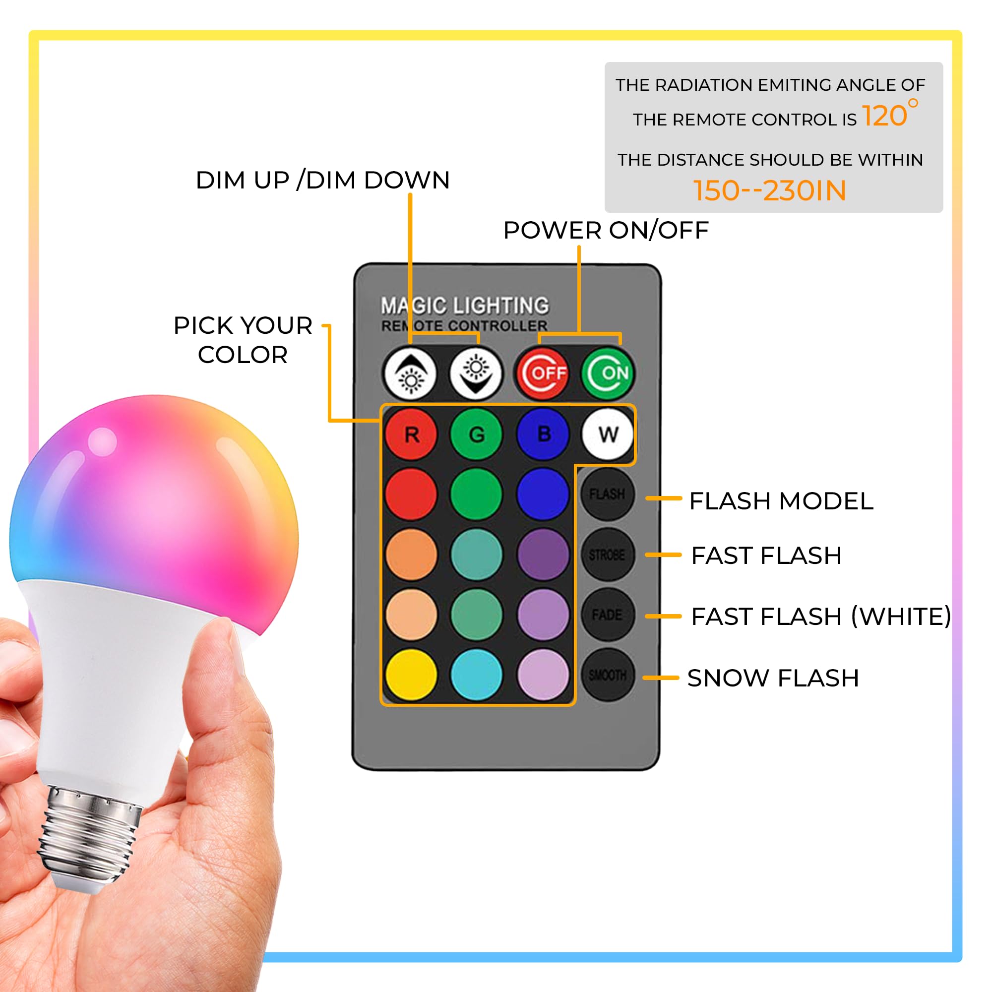 Droiee Dimmable E26 Warm Led Light Bulb, 6W Rgbw Color 500Lm With 16 Color Changing Modes For Christmas, Party Etc With Remote C