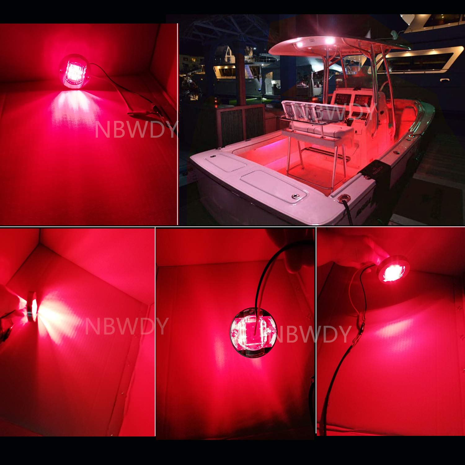 Nbwdy 2Pcs Led Boat Light,Waterproof 12V 3In Red Round Navigation Lights,Led Boat Interior Light For Boat Deck Led Transom Mount
