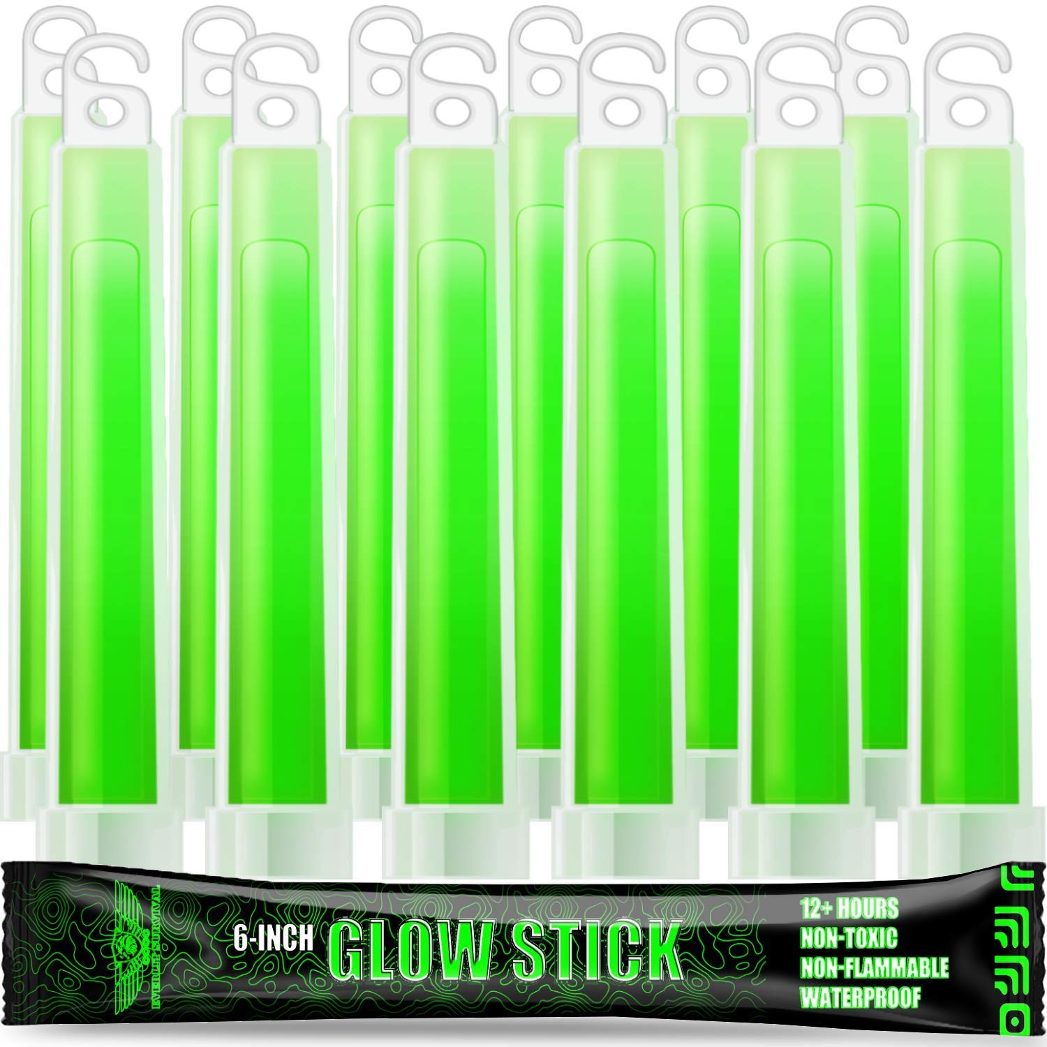 EVERLIT Survival Emergency Glow Sticks- 6 Inches Light Sticks for First Aid Kit  Survival Kit  Camping  Hiking  Outdoor  Disasters  Emergencies Up to 12 Hours Duration (12 Pack  Green)