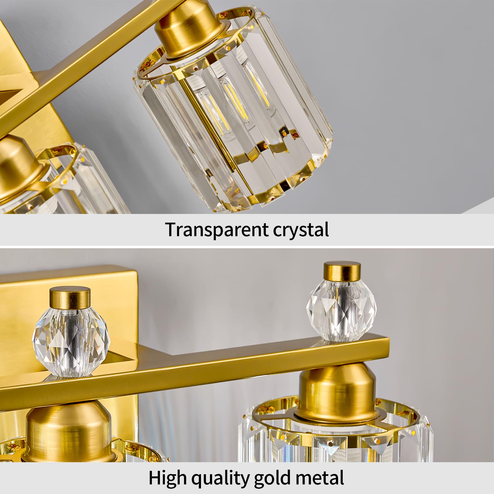 FDPBY 3-Light Bathroom Vanity Lights Gold Modern Crystal Fixture Model 291