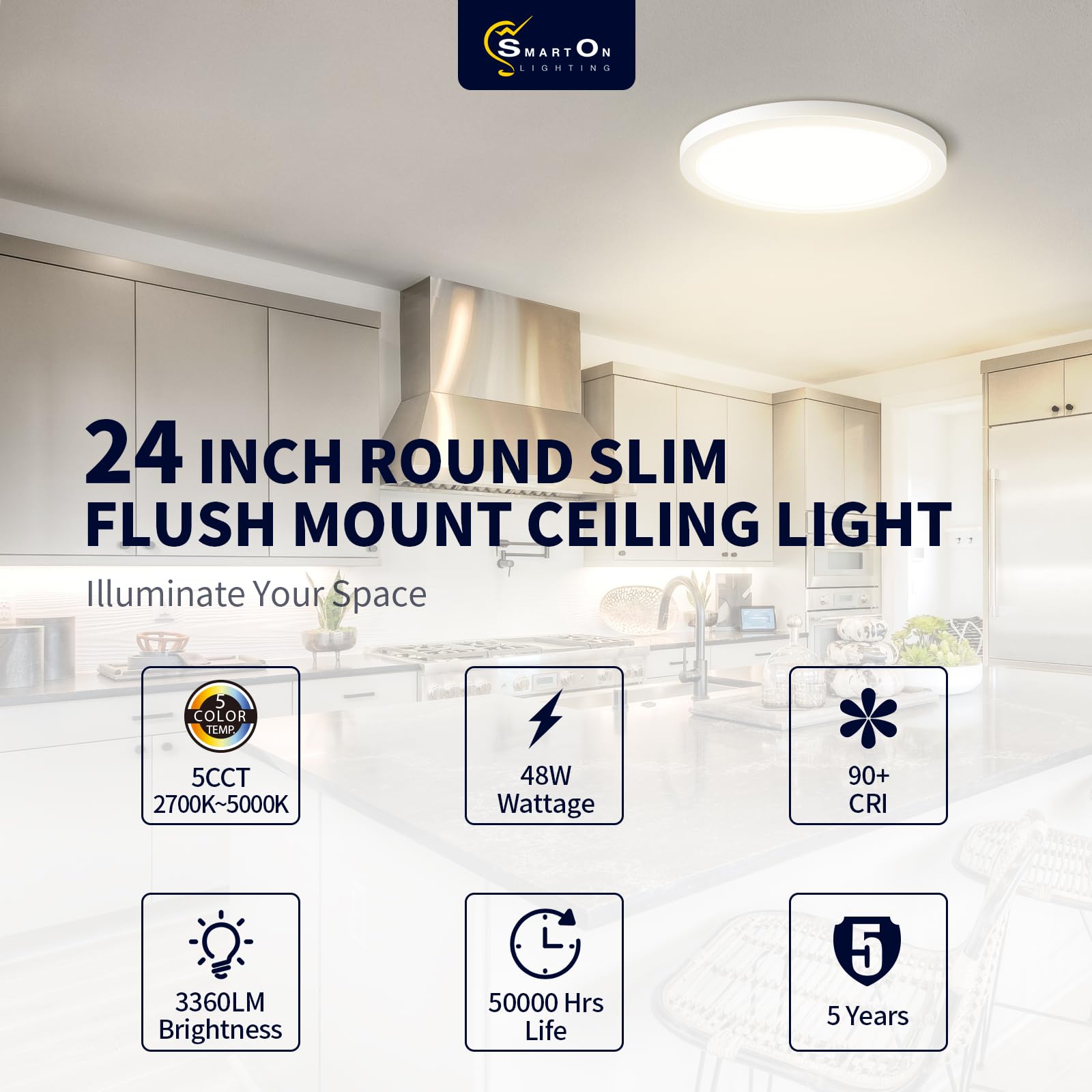 2 Pack 24 Inch Flush Mount Ceiling Light, 3360Lm, 120V, 5Cct 2700K/3000K/3500K/4000K/5000K, Dimmable Ultra Slim Modern Led Ceili