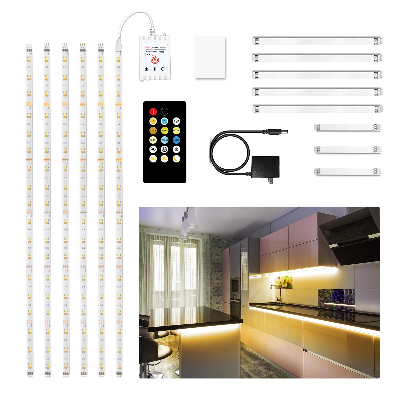 DAYBETTER Under Cabinet Lights, 6 PCS Under Cabinet Lighting with Remote, Dimmable LED Strip Lights for Bedroom, LED Lights for 