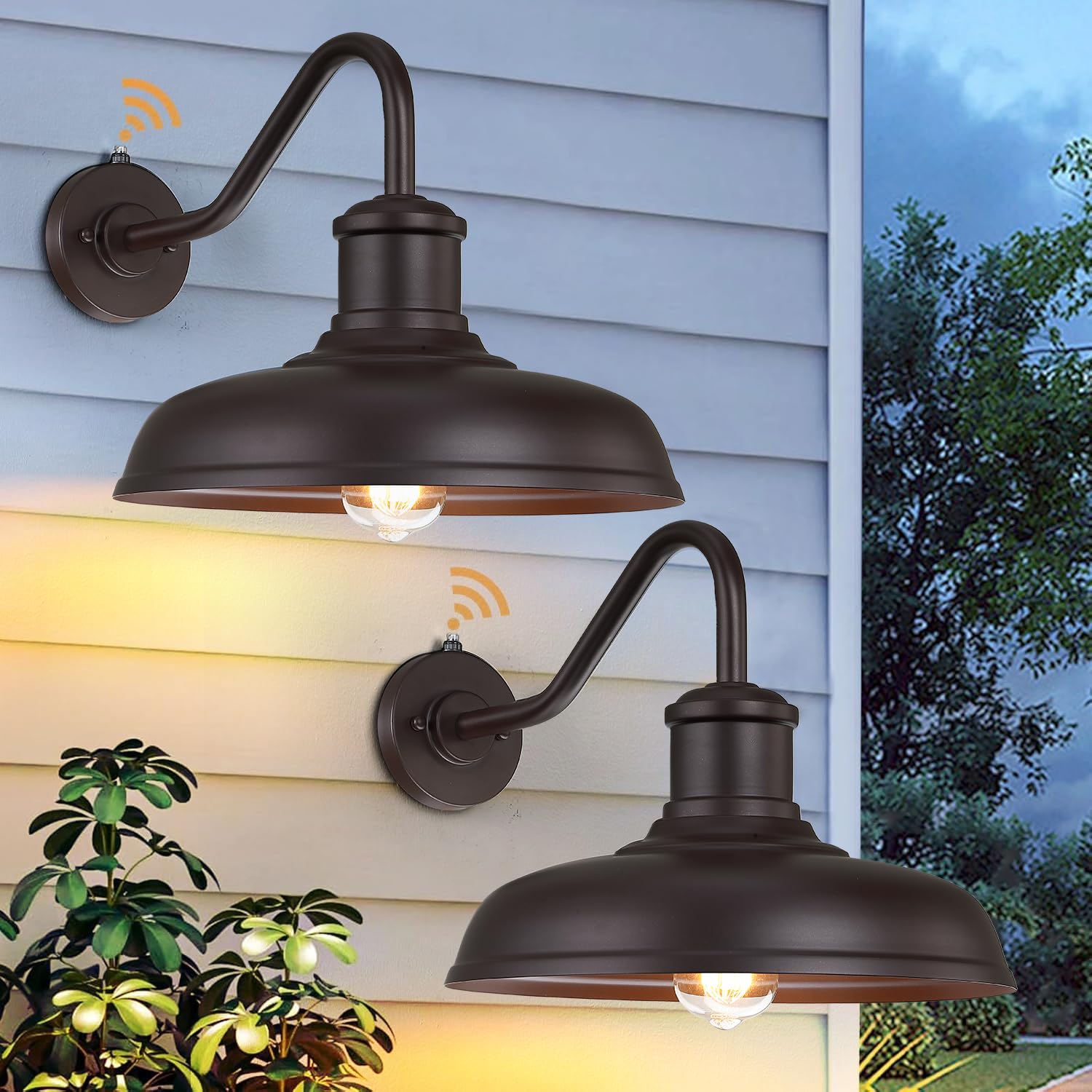 Myhxq 13.8 Large Dusk To Dawn Outdoor Gooseneck Barn Light  2-Pack Outdoor Wall Sconce Farmhouse Exterior Light Wall Lighting Fixture Industrial Lantern For Porch  Entryway  Garage  Brown
