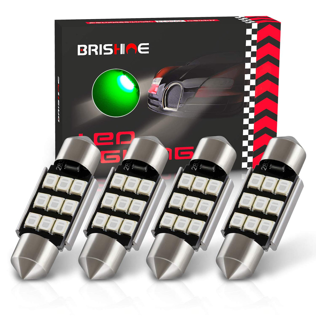 Brishine 6418 Led Bulbs, Super Bright Green 2835 Chipsets Canbus Error Free 36Mm 1.5    Festoon 6411 6461 De3425 C5W Led Bulbs F