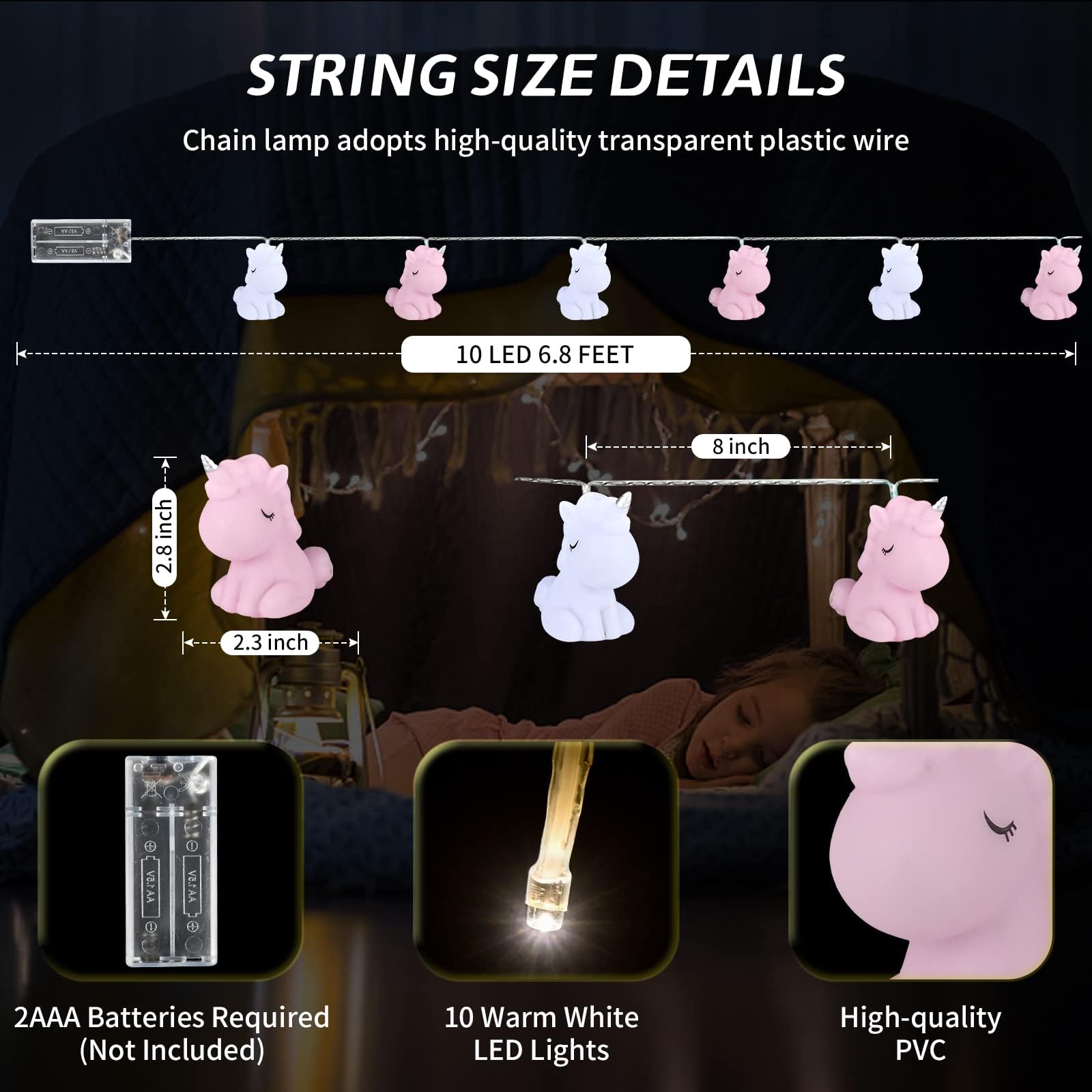 Hoolight Unicorn String Lights - 10 LED Fairy Lights, Battery Operated, 6.8ft for Bedroom, Party, Wedding, Valentines Day, Christmas