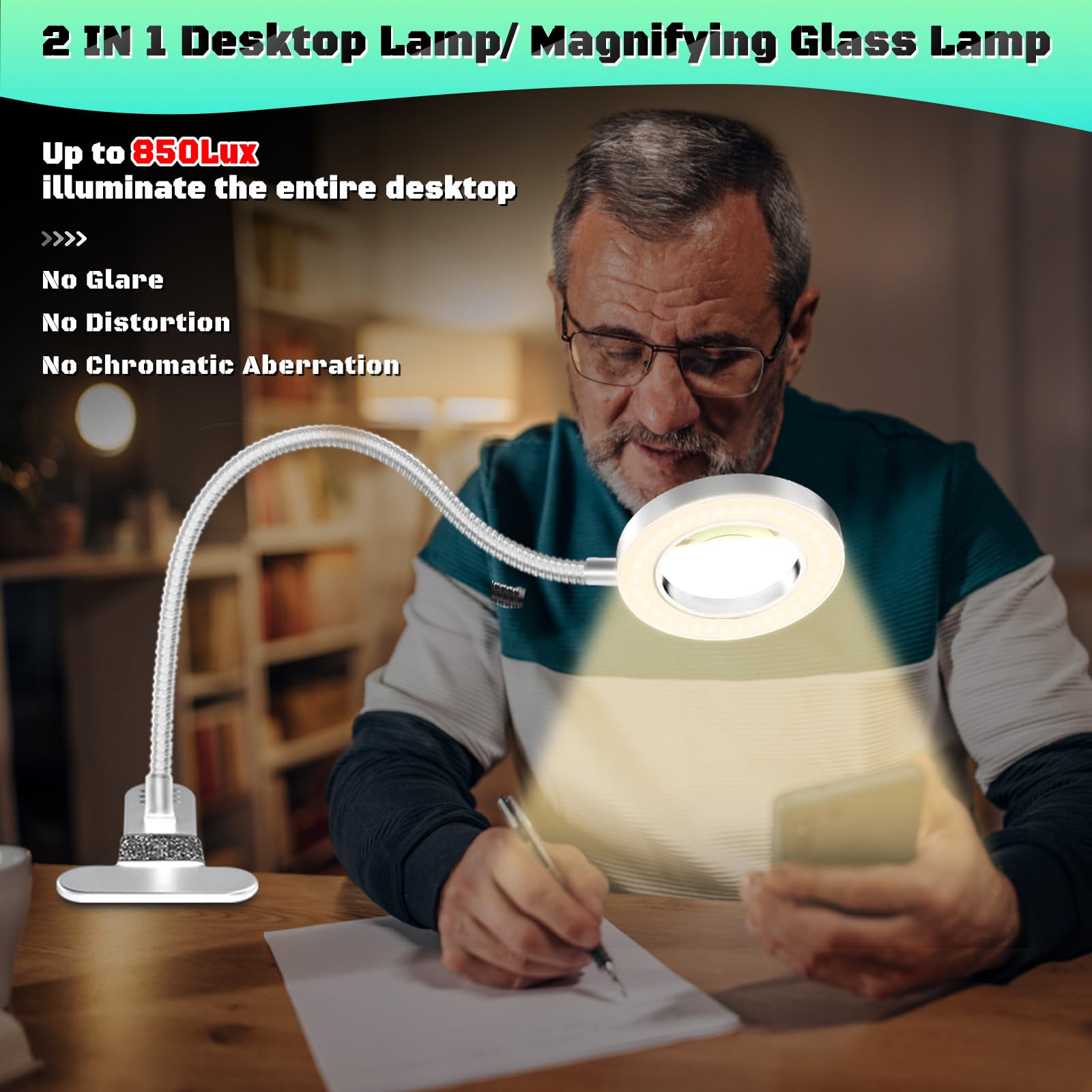 Nzqxjxz 10X Magnifying Glass With Light, Clip On Mganifier With Light, 48 Led Desk Lmap Magnifying Glass Wtih Clamp, 3 Modes Dim
