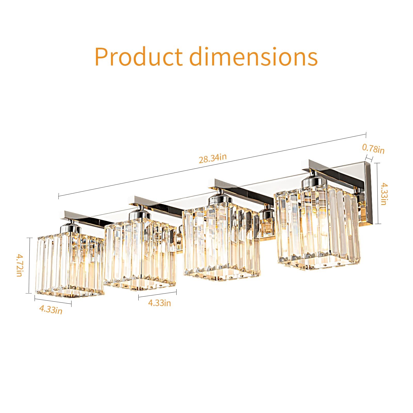 Fdpby Modern Bathroom Vanity Light 4-Lights Modern Chrome Crystal Bathroom Wall Light Bathroom Vanity Light Fixtures