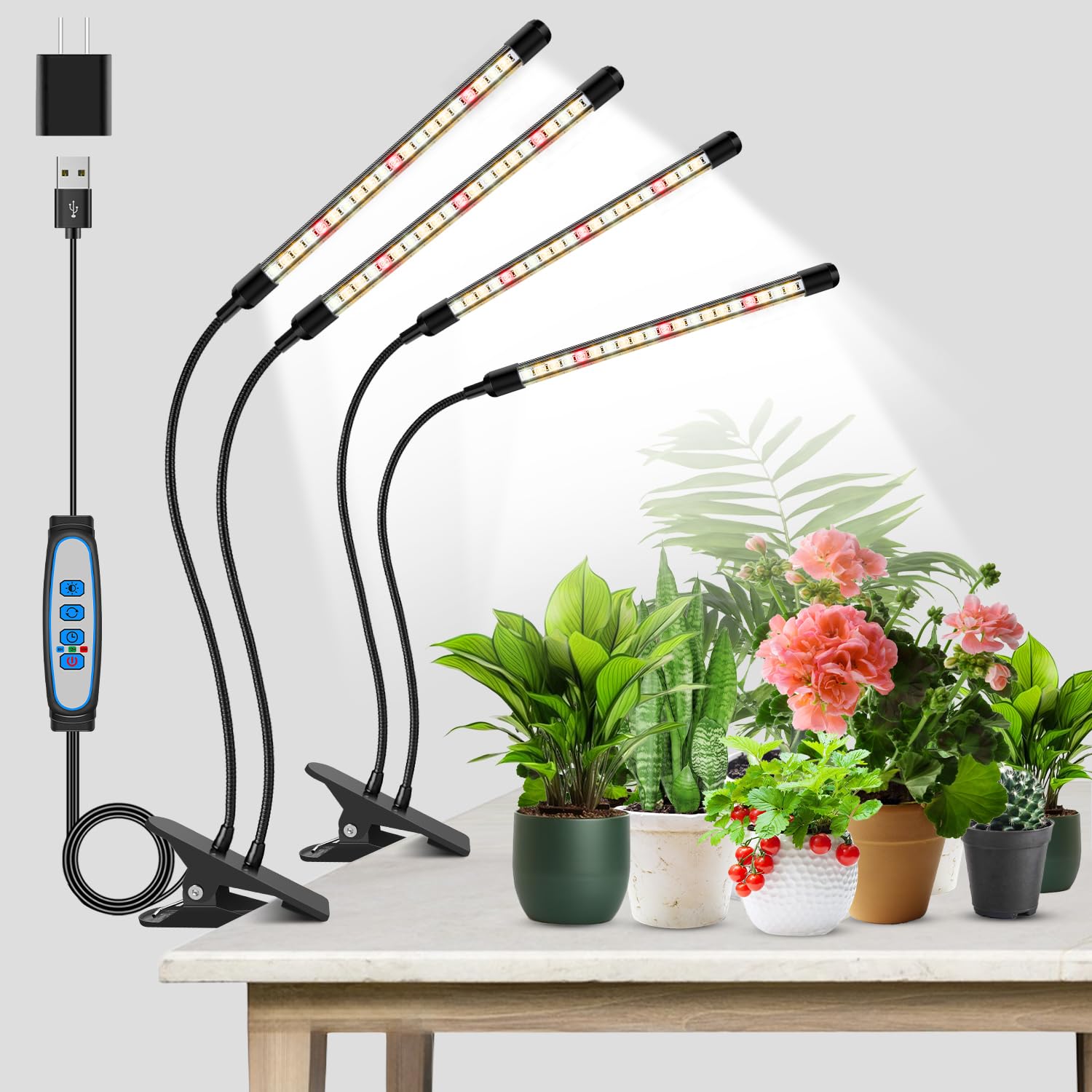 Garpsen Grow Lights, 2Pcs 2 Heads Full Spectrum Plant Lights For Indoor Plants, 80 Leds Clip Led Grow Lamp With Auto On/Off Timer Setting(6/12/16H), 5 Level Dimmable(660Nm/3000K/6000K)