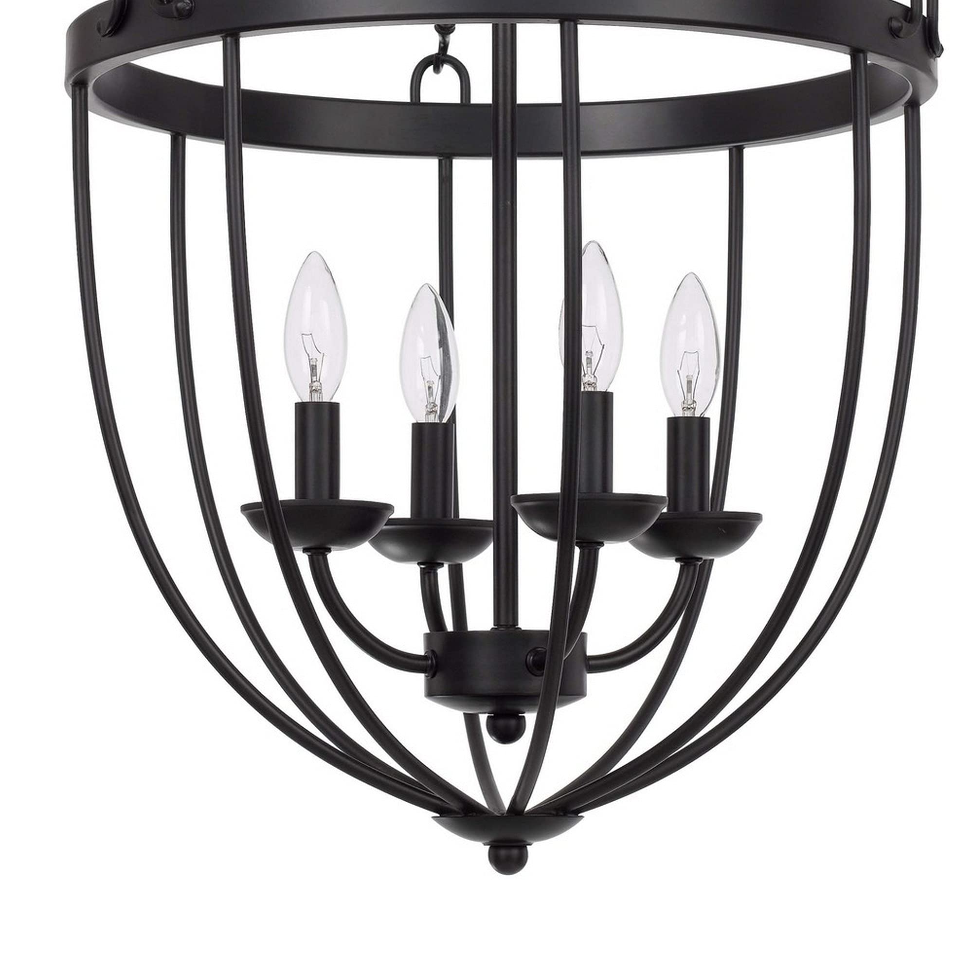 Benzara BM241879 Chandelier with Metal Bird Cage Pendulum Design Black