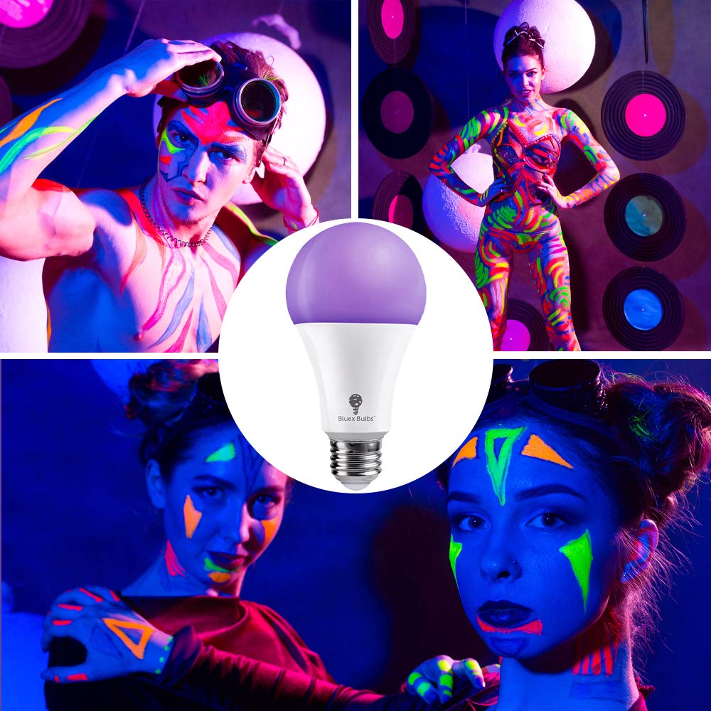 Bluex Bulbs A21 LED Black Light Bulb, 16W (120W Equivalent), 2 Pack, Black, Ideal for Body Paint & Glow in The Dark Parties