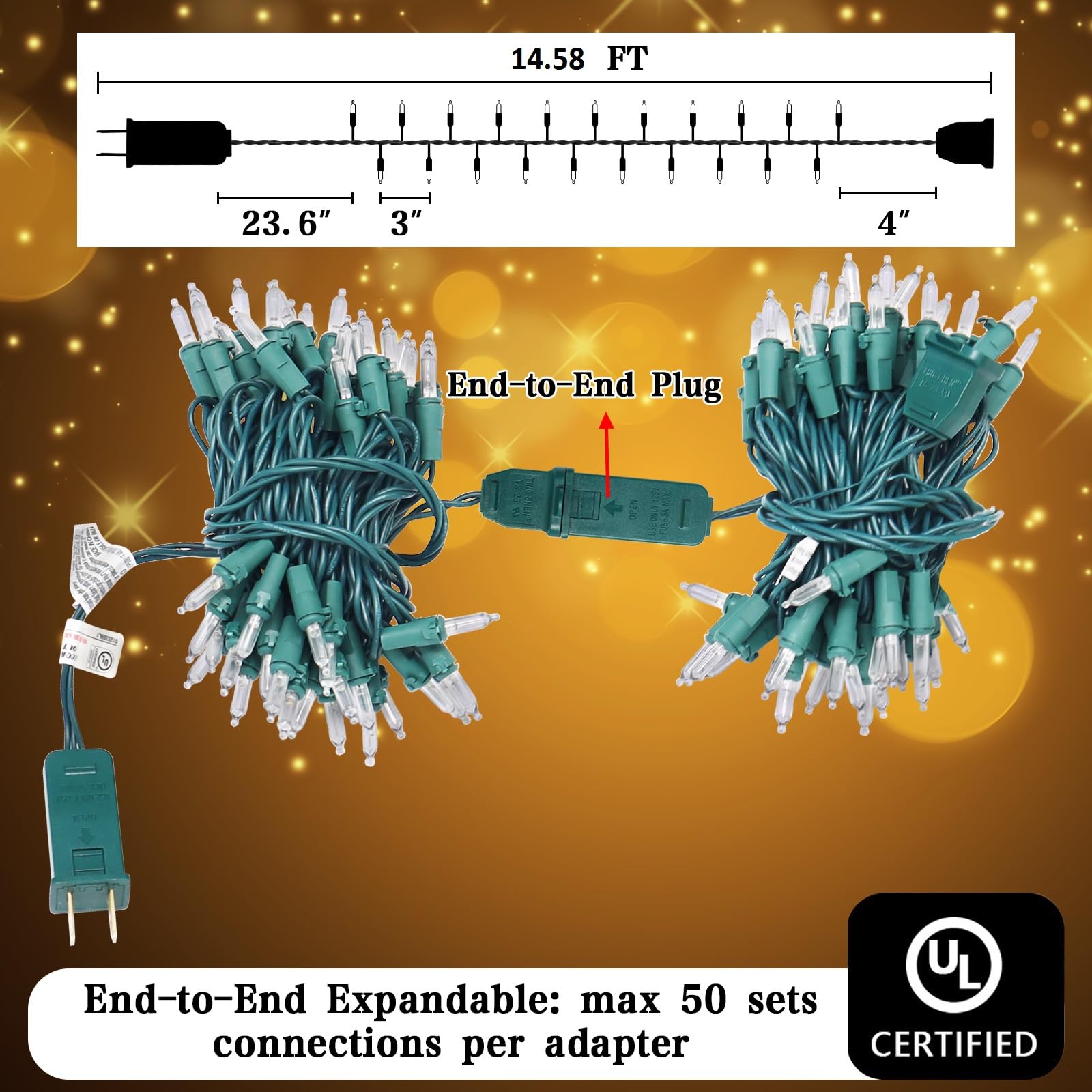 50 Led Slow Twinkle Lights, Soft Twinkling Christmas String Lights, Ul Certified 14.58 Ft, Connect Up To 50 Sets, Indoor & Outdo