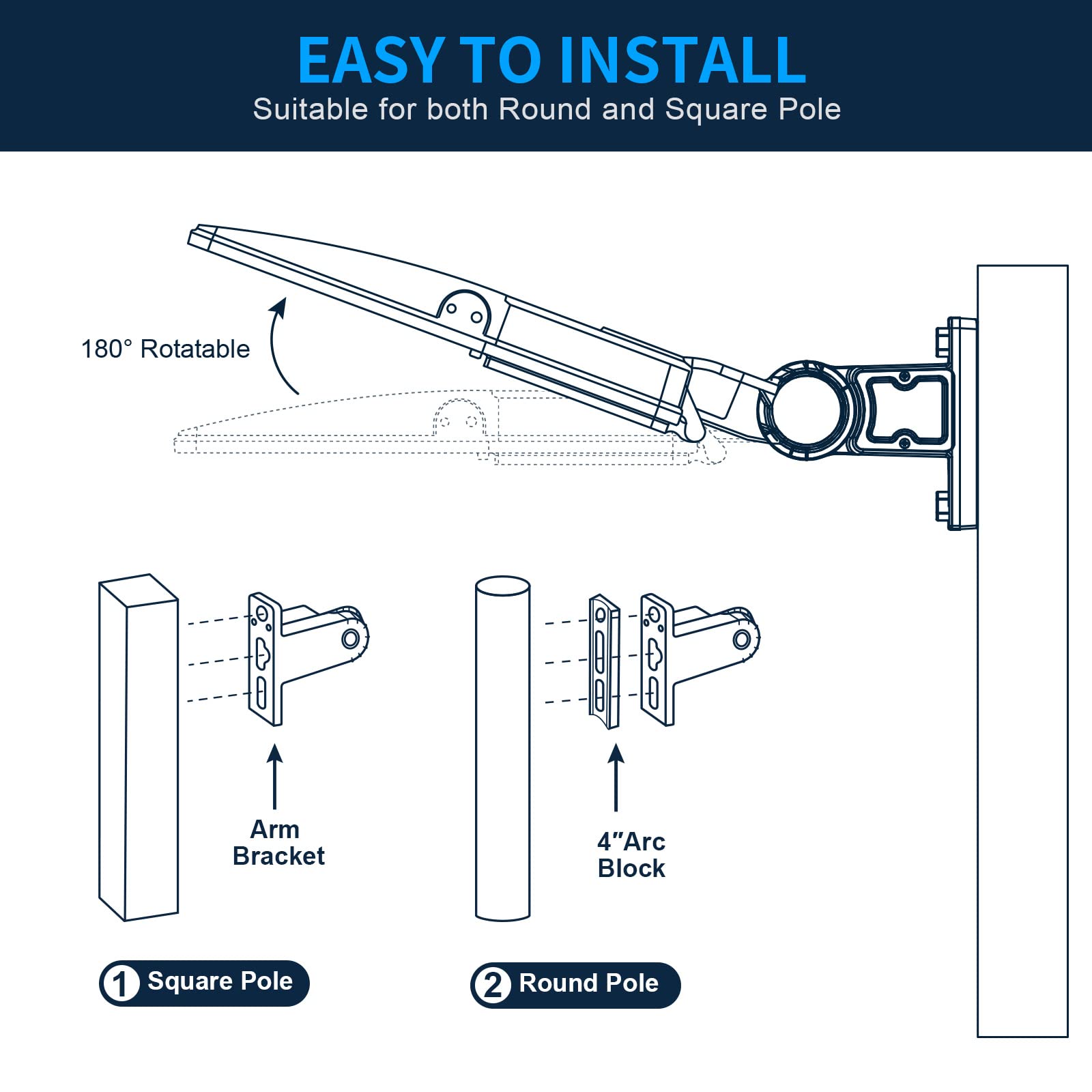 AKK 150W LED Parking Lot Light, 21000LM, Adjustable Arm Mount, 5000K, Aluminum, ETL Listed, Dusk to Dawn Photocell