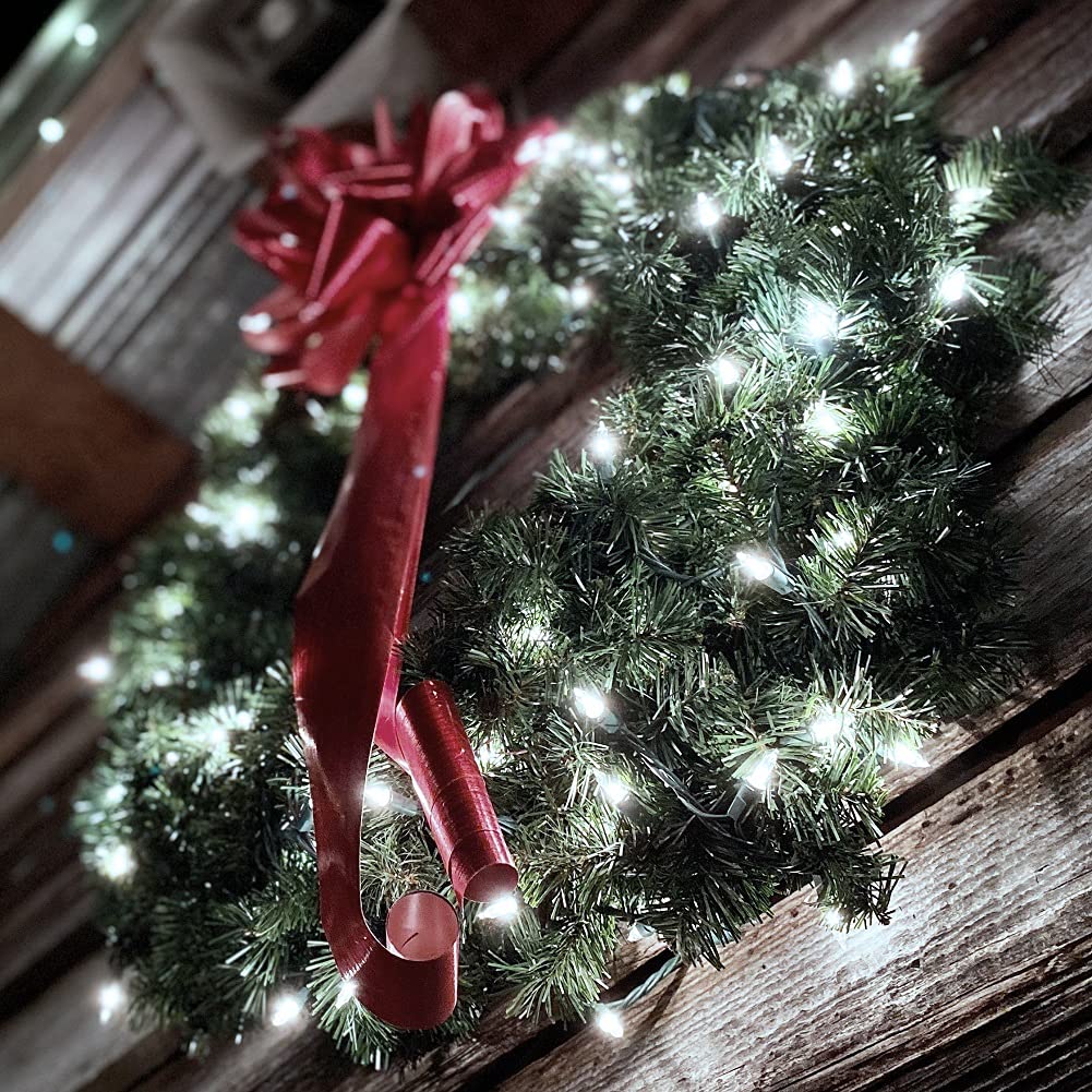 Asenek Christmas Lights - Battery Operated String Lights 50 Led String Lights Mini Lights With Auto-Timer And 8 Lighting Modes For Christmas Wreath Party Wedding Garden Home Decoration, White